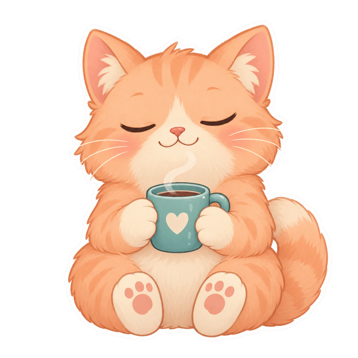 Gato pêssego sonolento com caneca