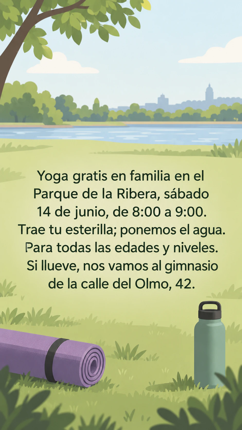 Historia con mucho texto del evento y sin colores de marca