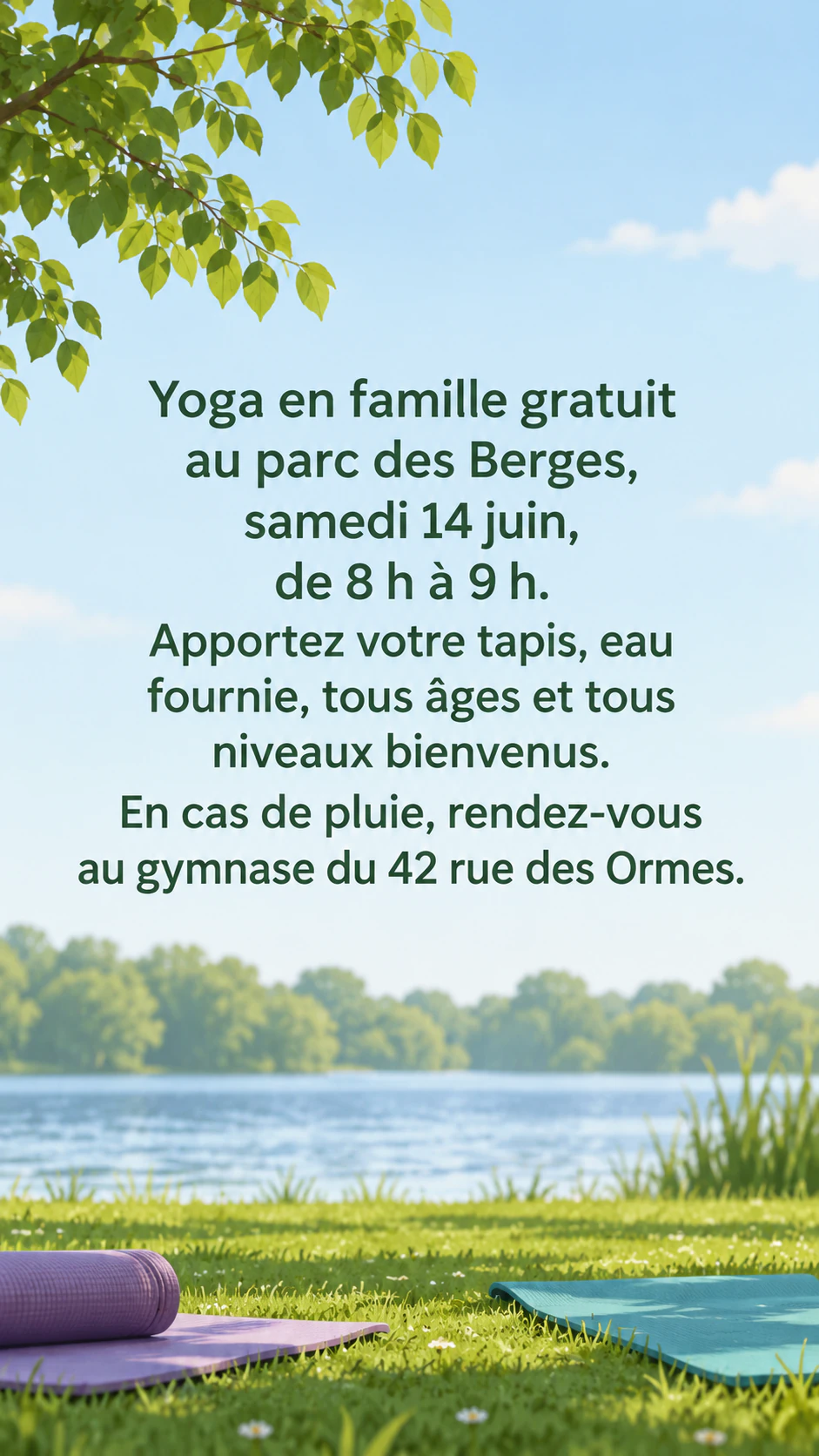 Story avec un long texte d’événement et sans couleurs de marque