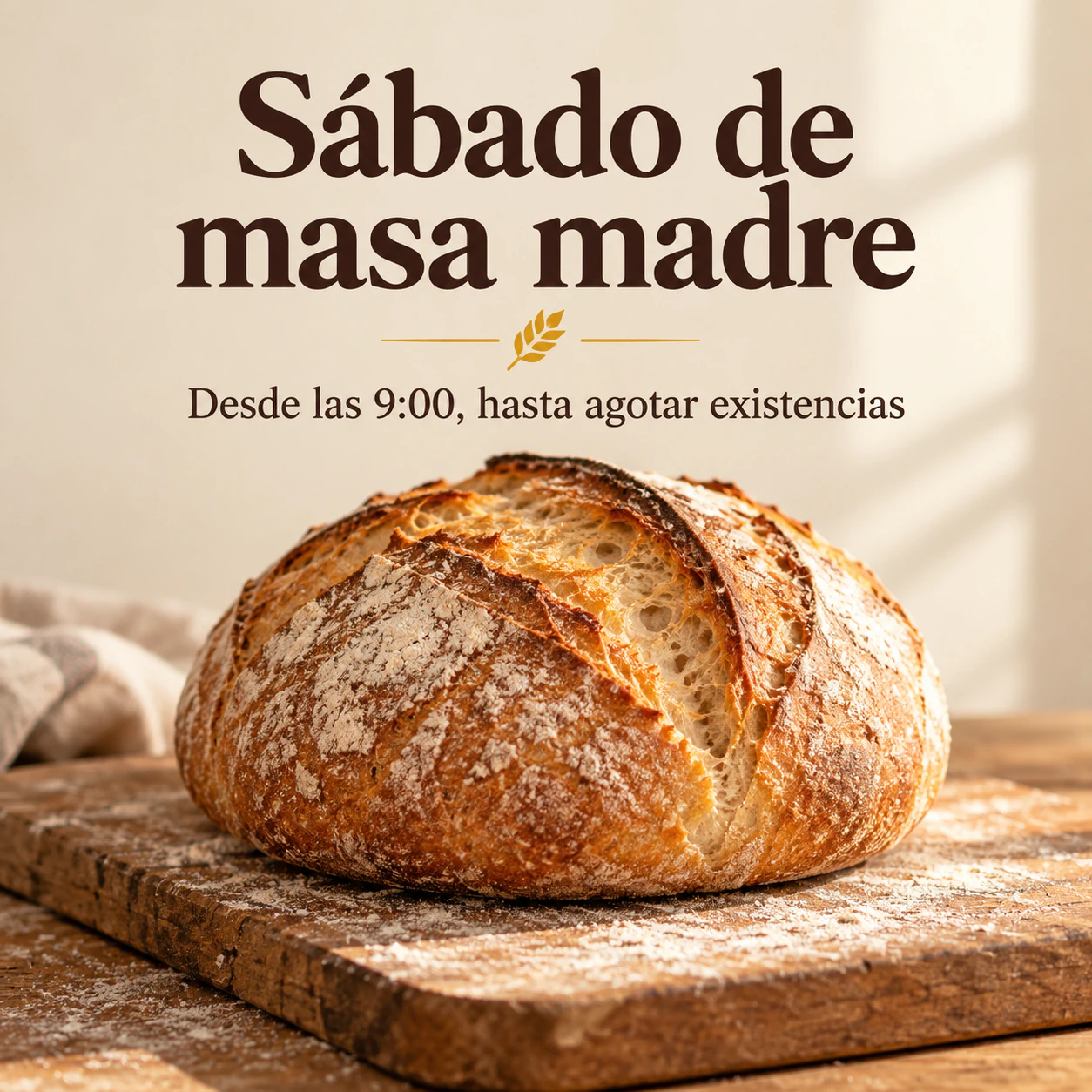 Post cuadrado para una panadería con un titular breve