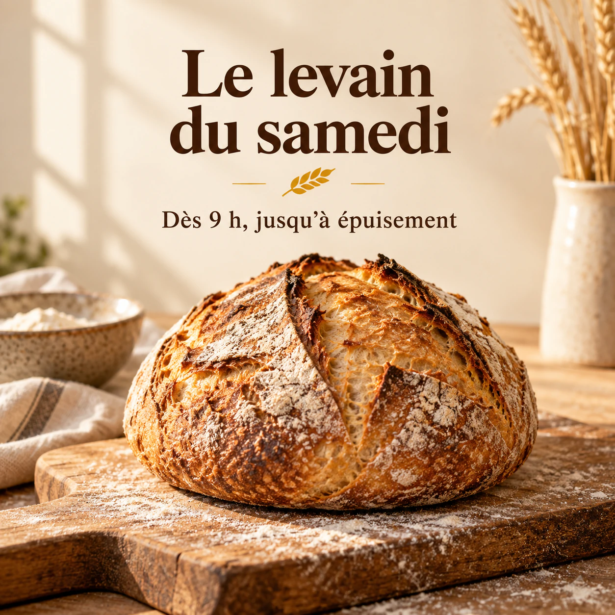Post carré de boulangerie avec une accroche courte