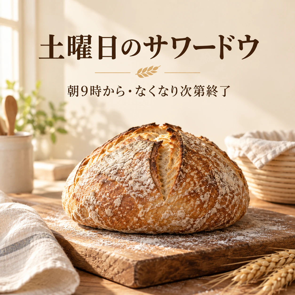 短い見出しを入れたパン屋の正方形投稿
