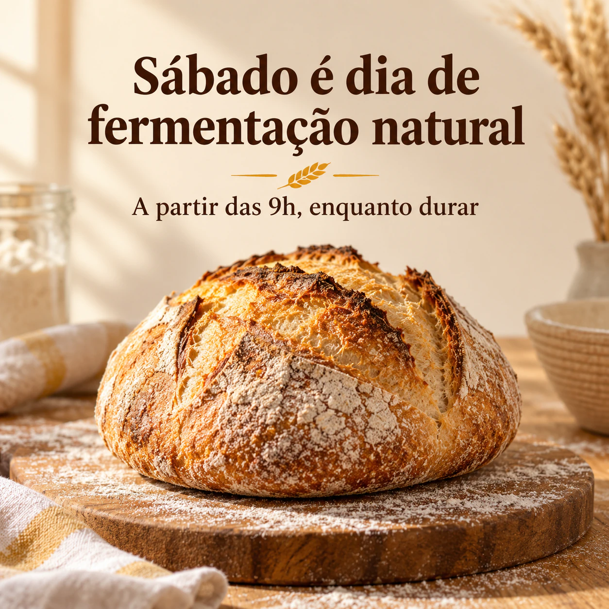 Post quadrado de padaria com título curto