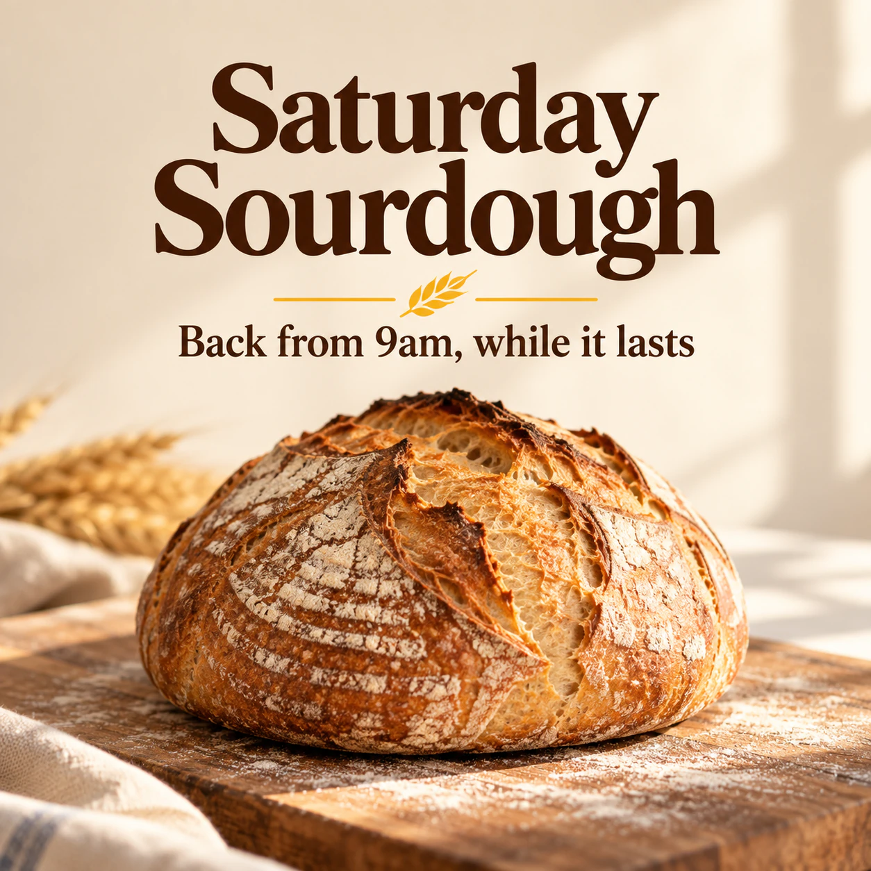 Square bakery post with a short headline