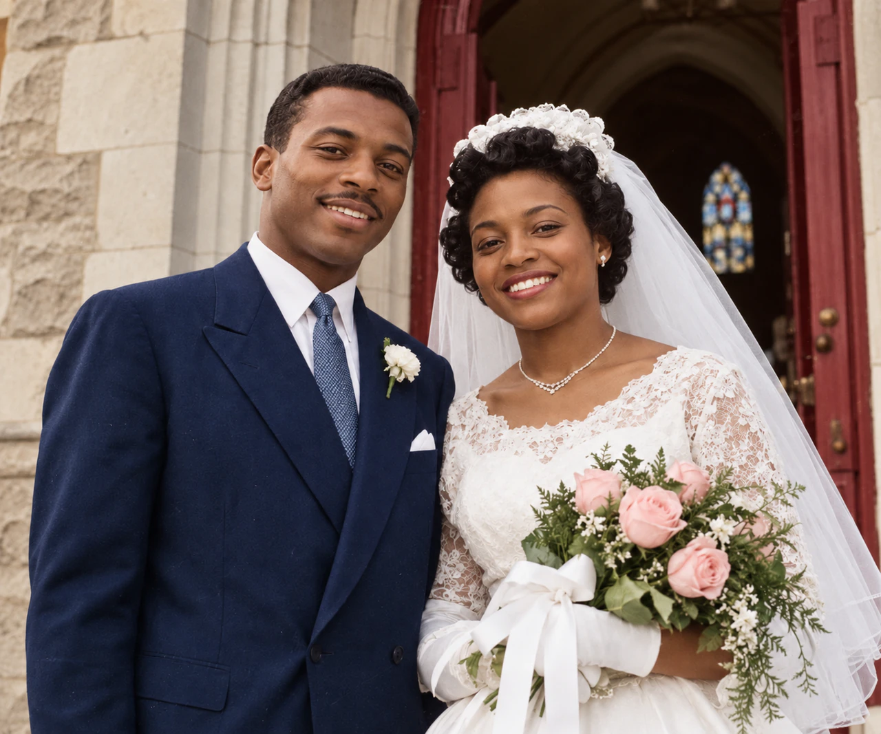 Retrato de casamento de 1956 com cores conhecidas