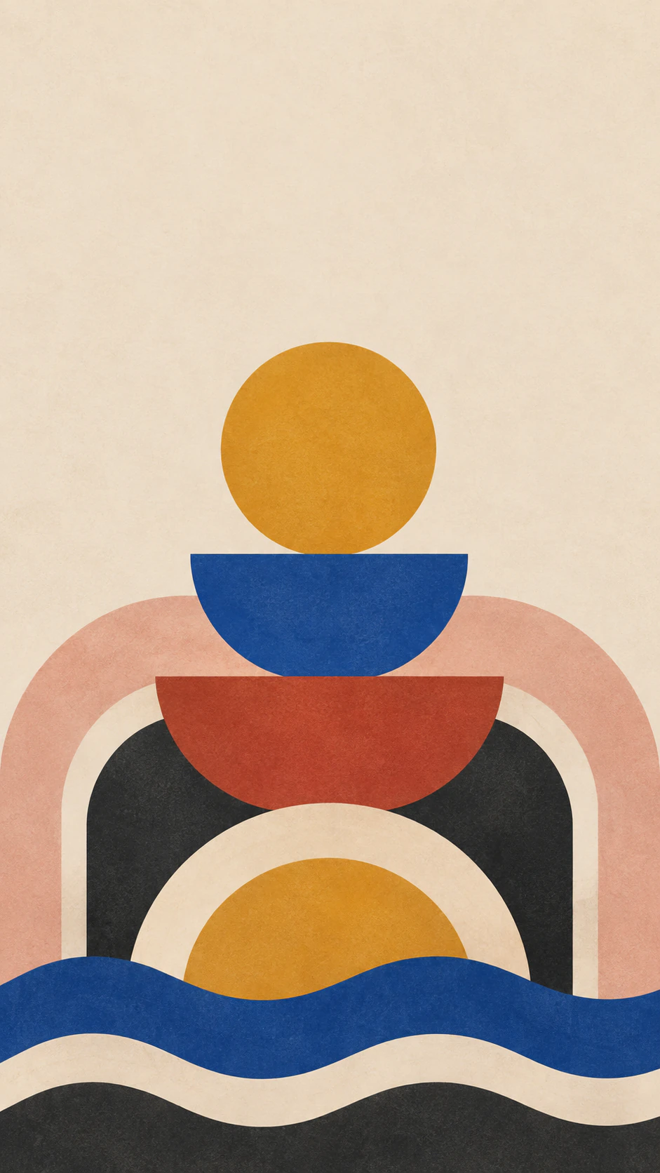 Abstract aesthetic lock screen for your phone: Six-color stacked shapes with no open-space direction