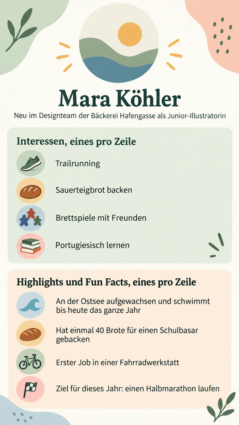 Beispiel: Über-mich-Steckbrief als Infografik auf einer Seite