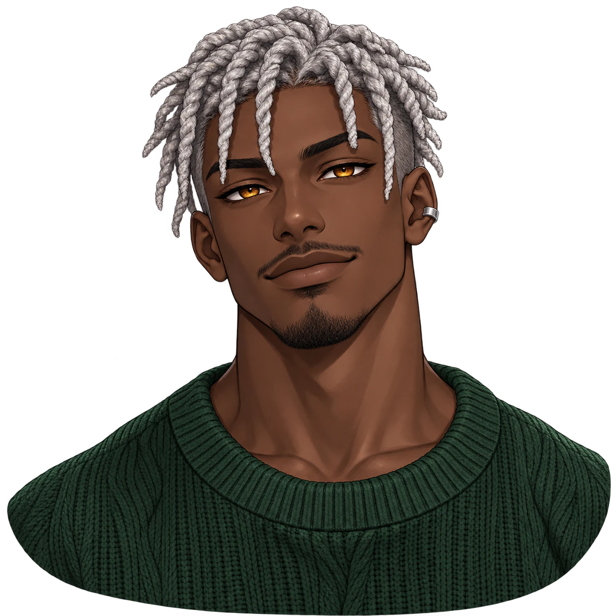 Anime boy profile picture: Silver twists and ear cuff