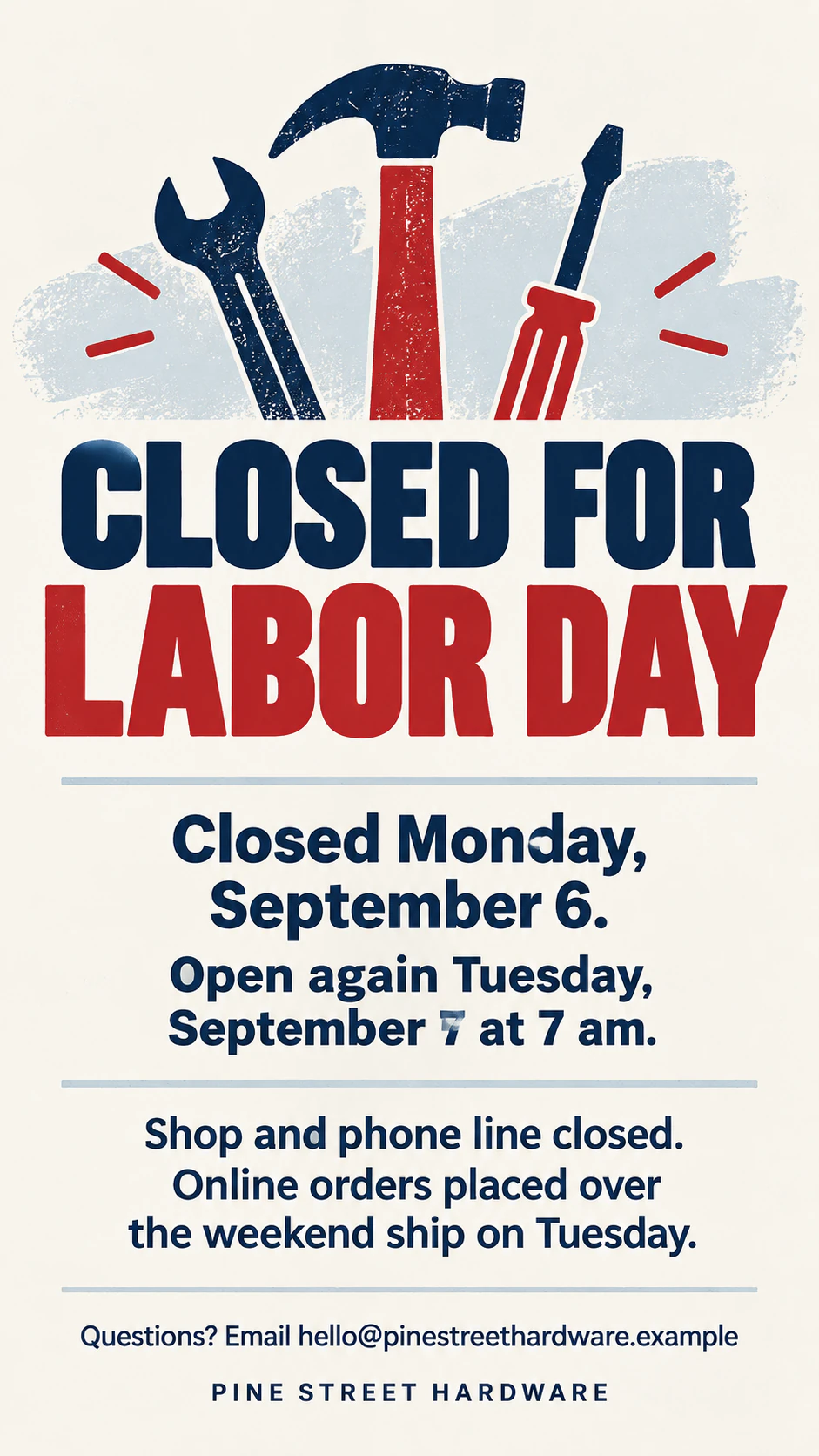 Announcement poster for closures, hours and changes example