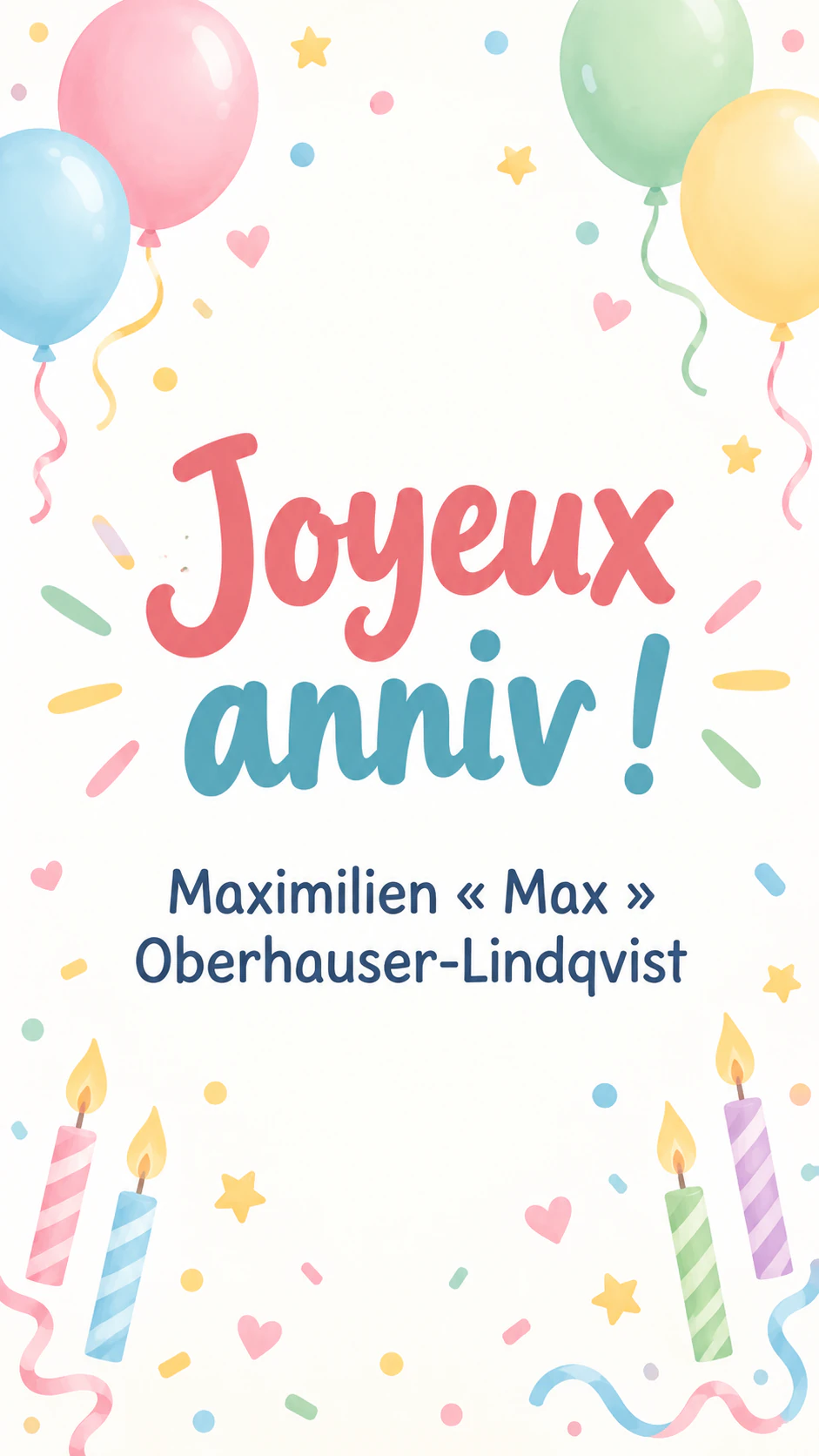 Image d’anniversaire à partir de votre propre message : Message de deux mots, nom long avec surnom, aucun champ facultatif