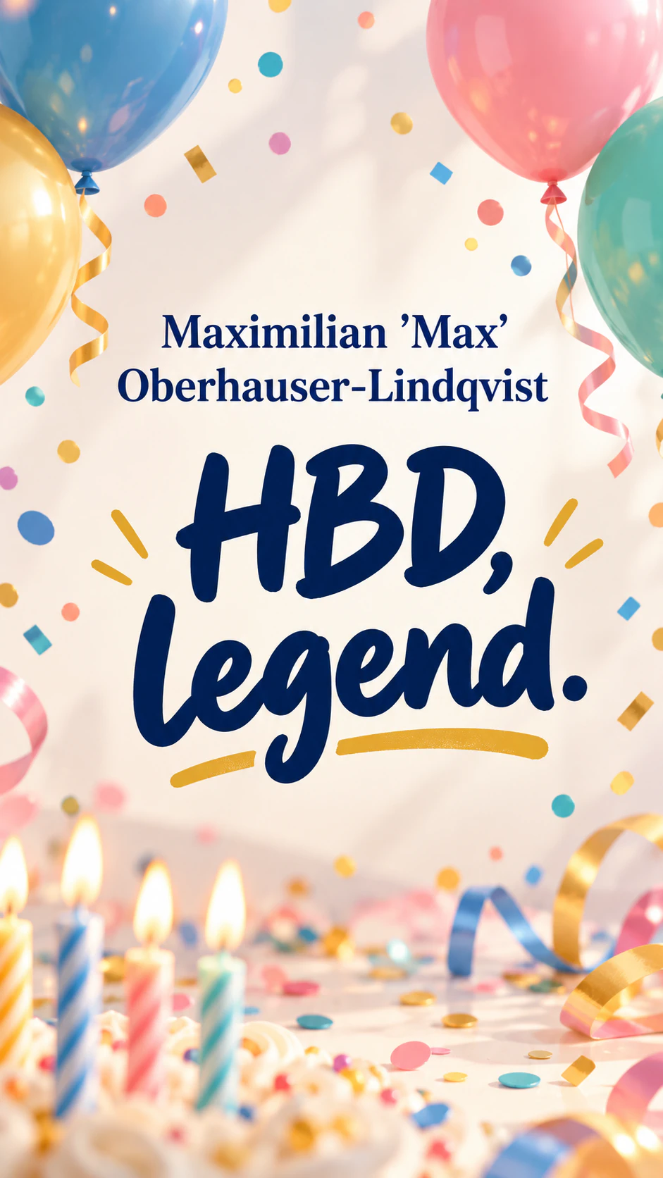 Birthday message image from your own words: Two-word message, long name with a nickname, nothing optional