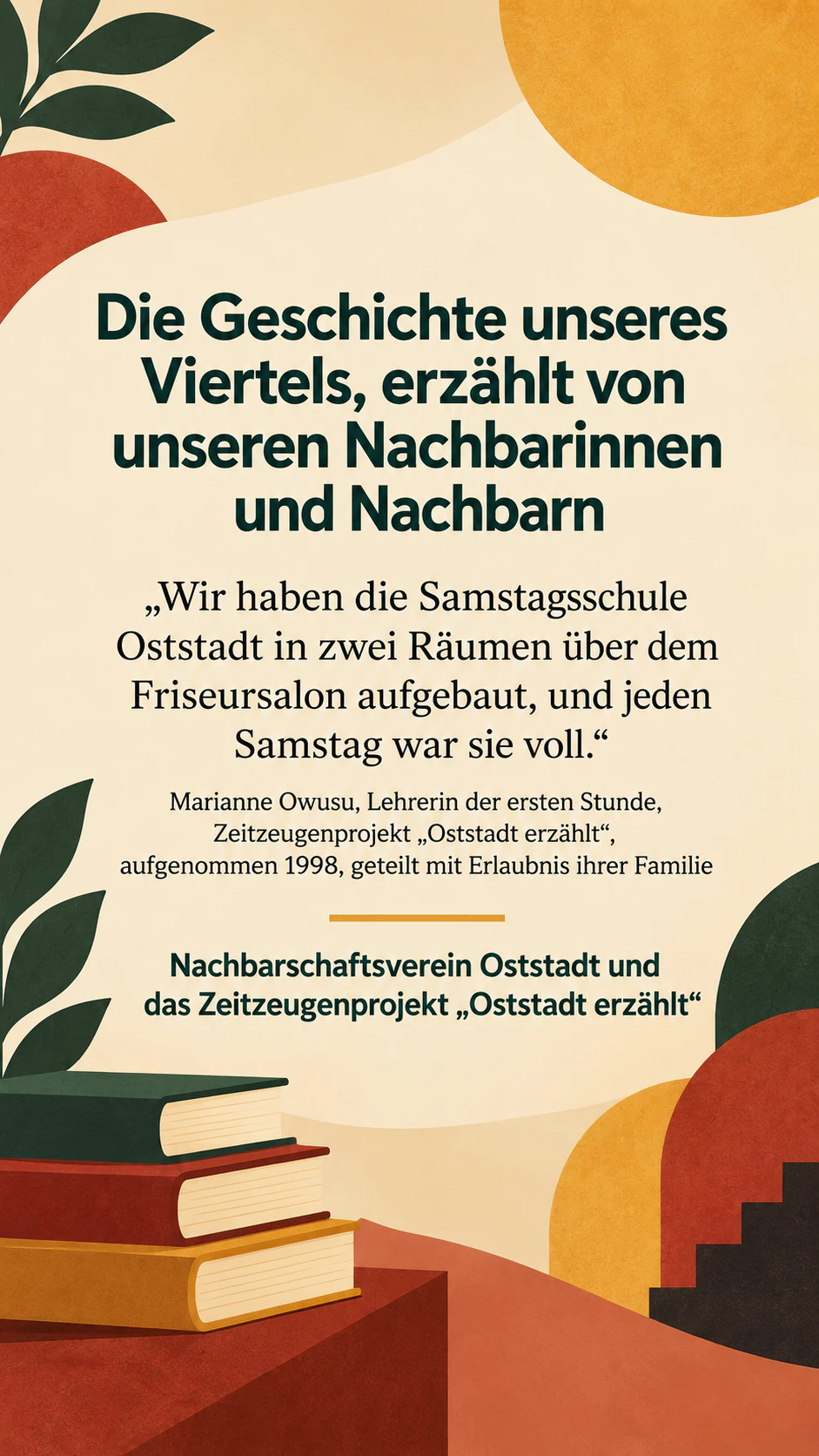 Black-History-Month-Post für die Veranstaltung oder freigegebene Inhalte deiner Organisation: Zitat aus einem Zeitzeugenprojekt mit langer Quellenangabe, ohne Veranstaltungsdetails, als Story