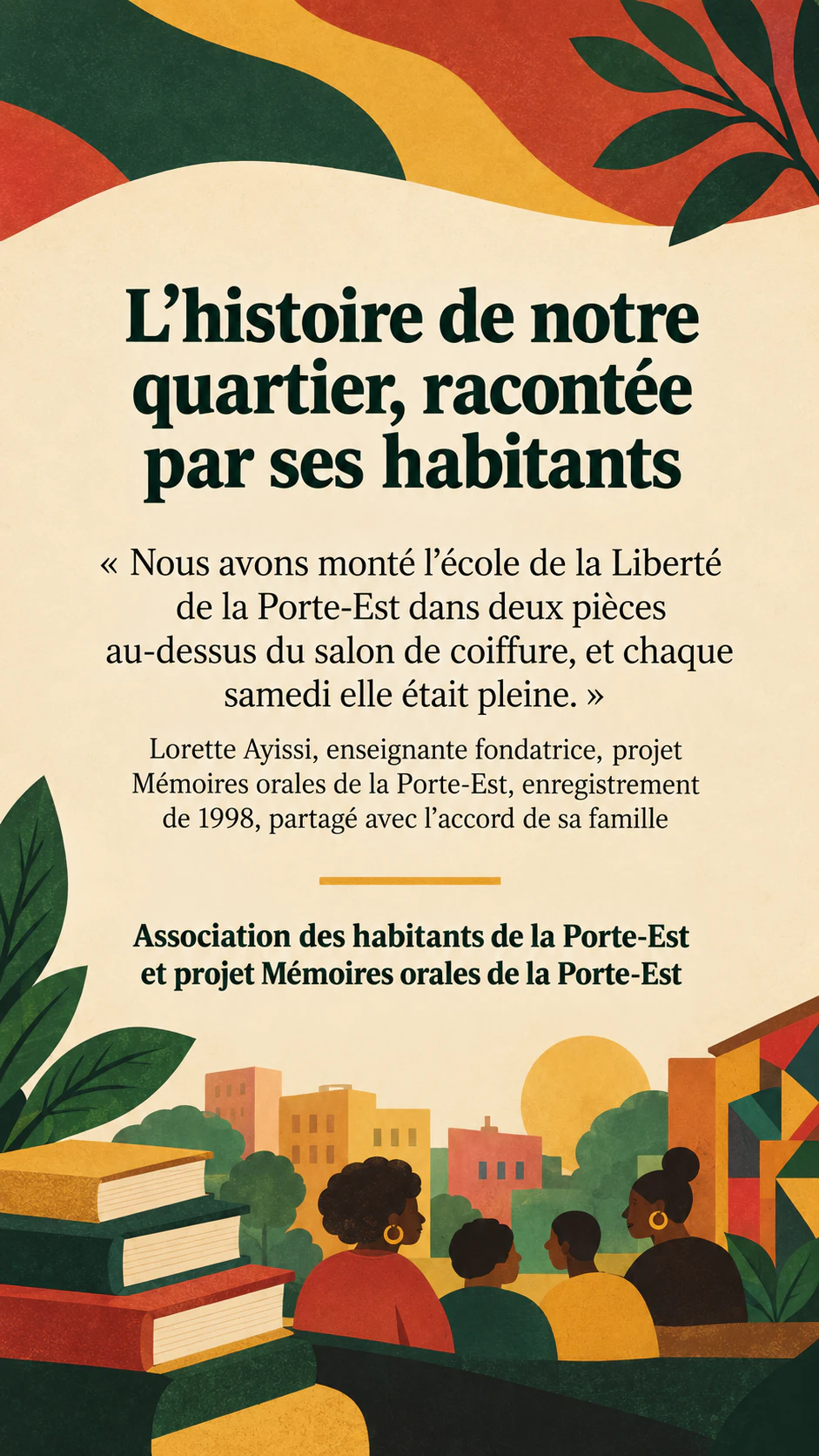 Publication pour le Mois de l’histoire des Noirs : votre événement ou vos contenus validés : Citation d’histoire orale avec une longue attribution et sans événement, en Story