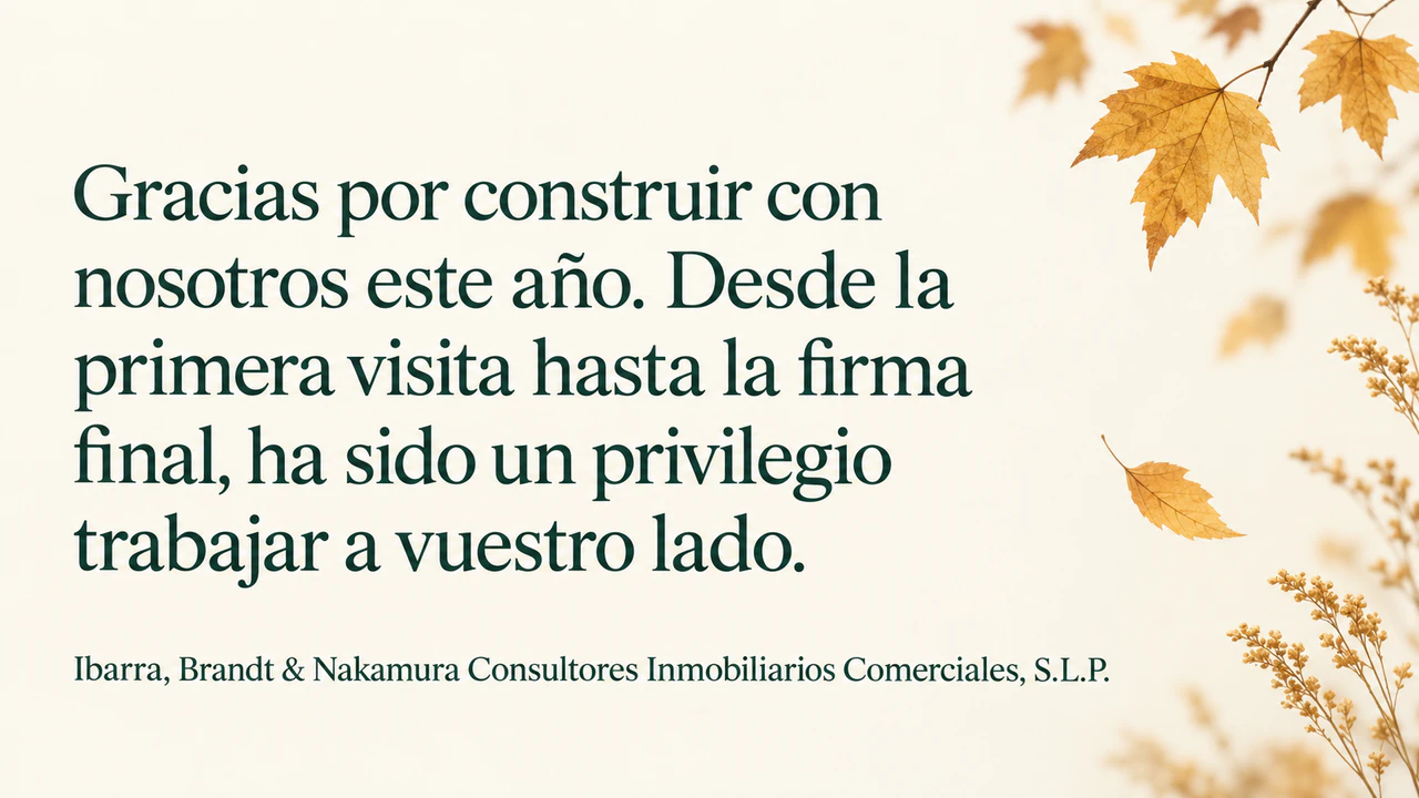 Tarjeta de Acción de Gracias para clientes y compradores: Nombre de despacho largo con forma jurídica y un mensaje de dos frases