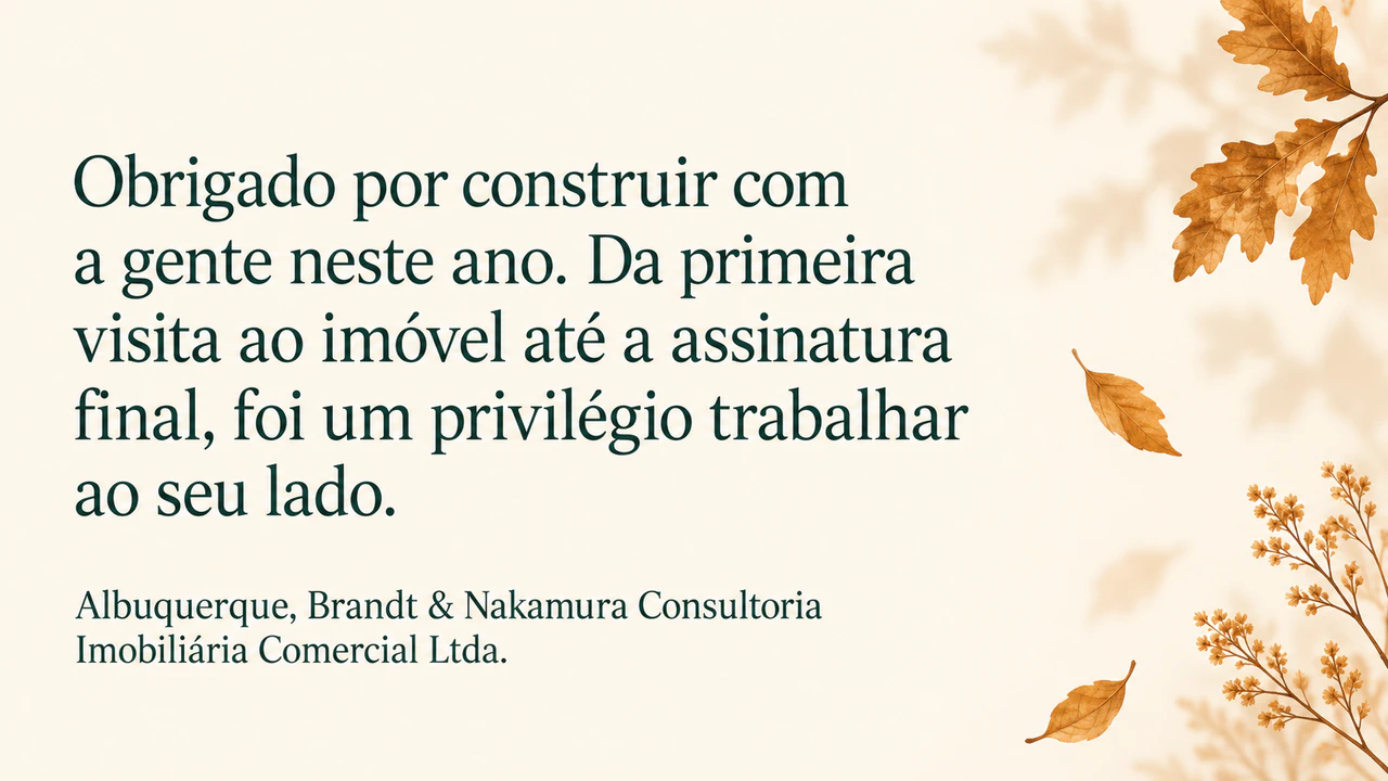 Cartão de Ação de Graças para clientes e parceiros: Razão social longa com tipo societário e mensagem de duas frases