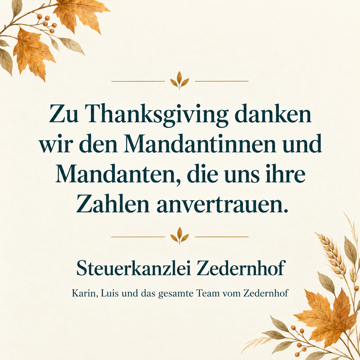 Beispiel: Thanksgiving-Karte für Kundinnen, Kunden und Geschäftspartner