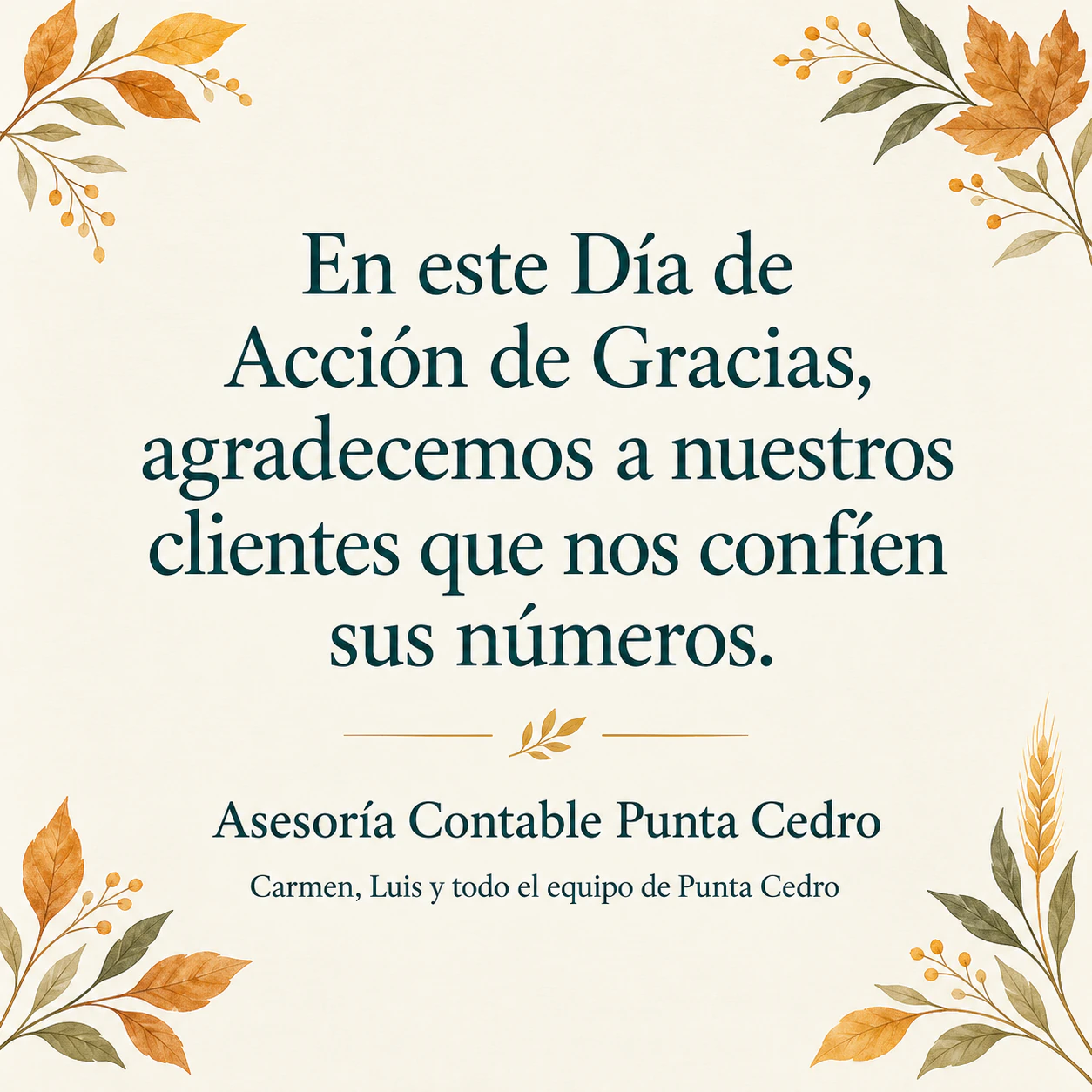 Ejemplo de Tarjeta de Acción de Gracias para clientes y compradores