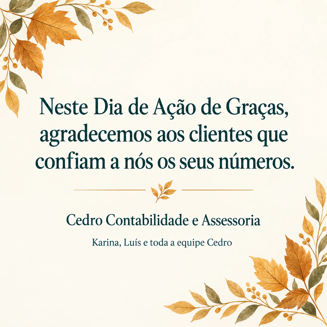 Exemplo de Cartão de Ação de Graças para clientes e parceiros