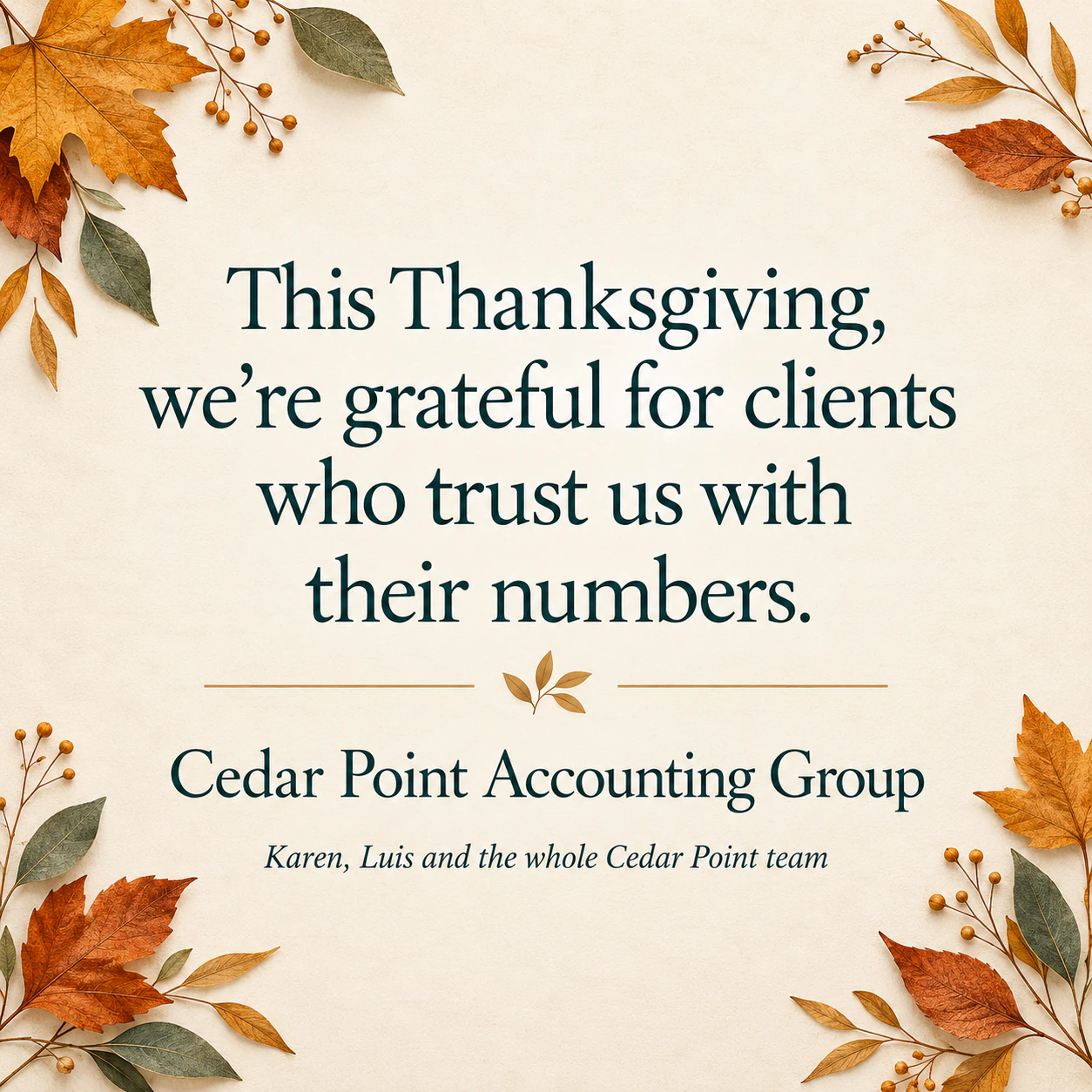 Thanksgiving card for clients and customers example
