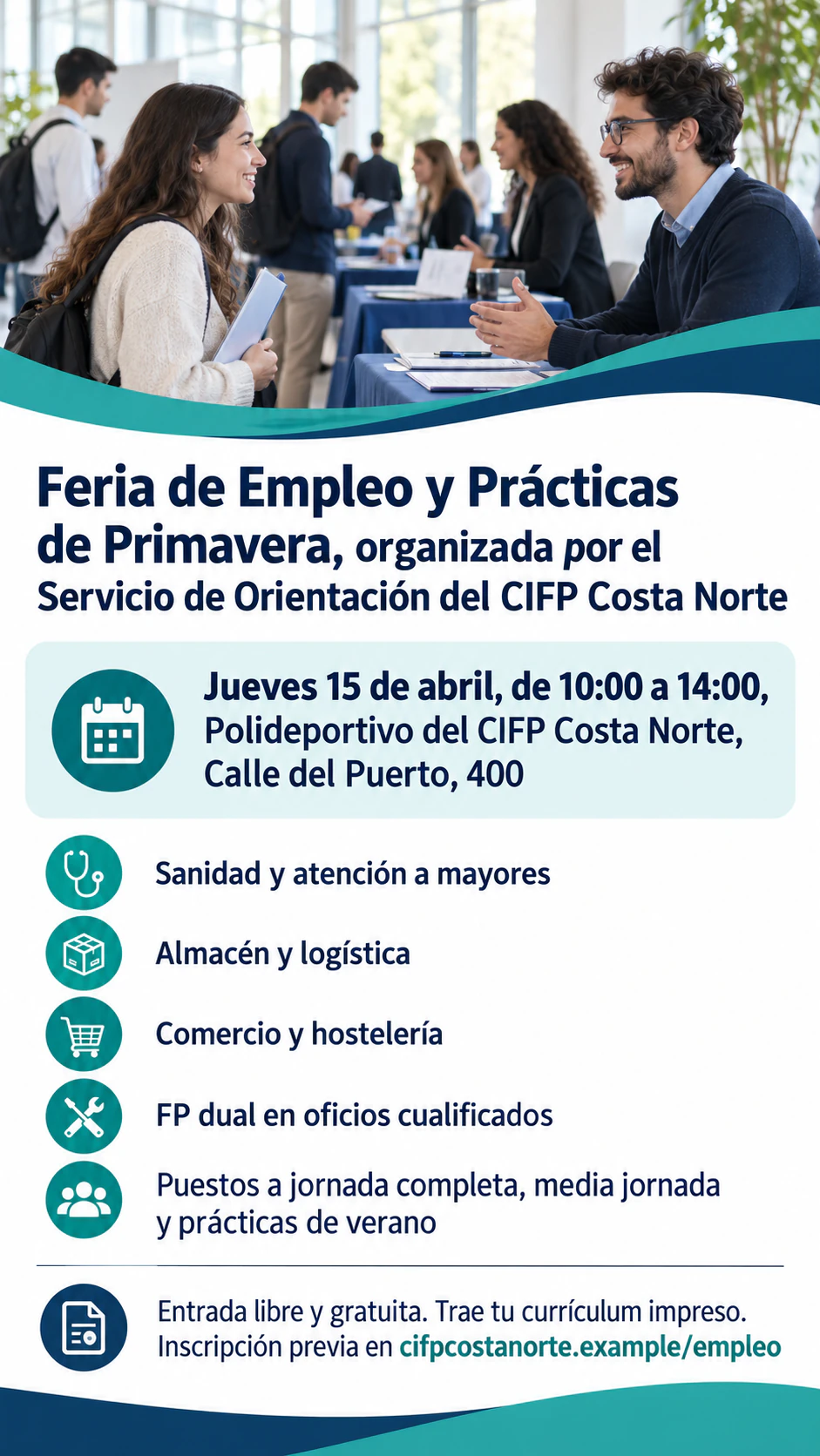 Ejemplo de Flyer de feria de empleo para una jornada de contratación con varias empresas