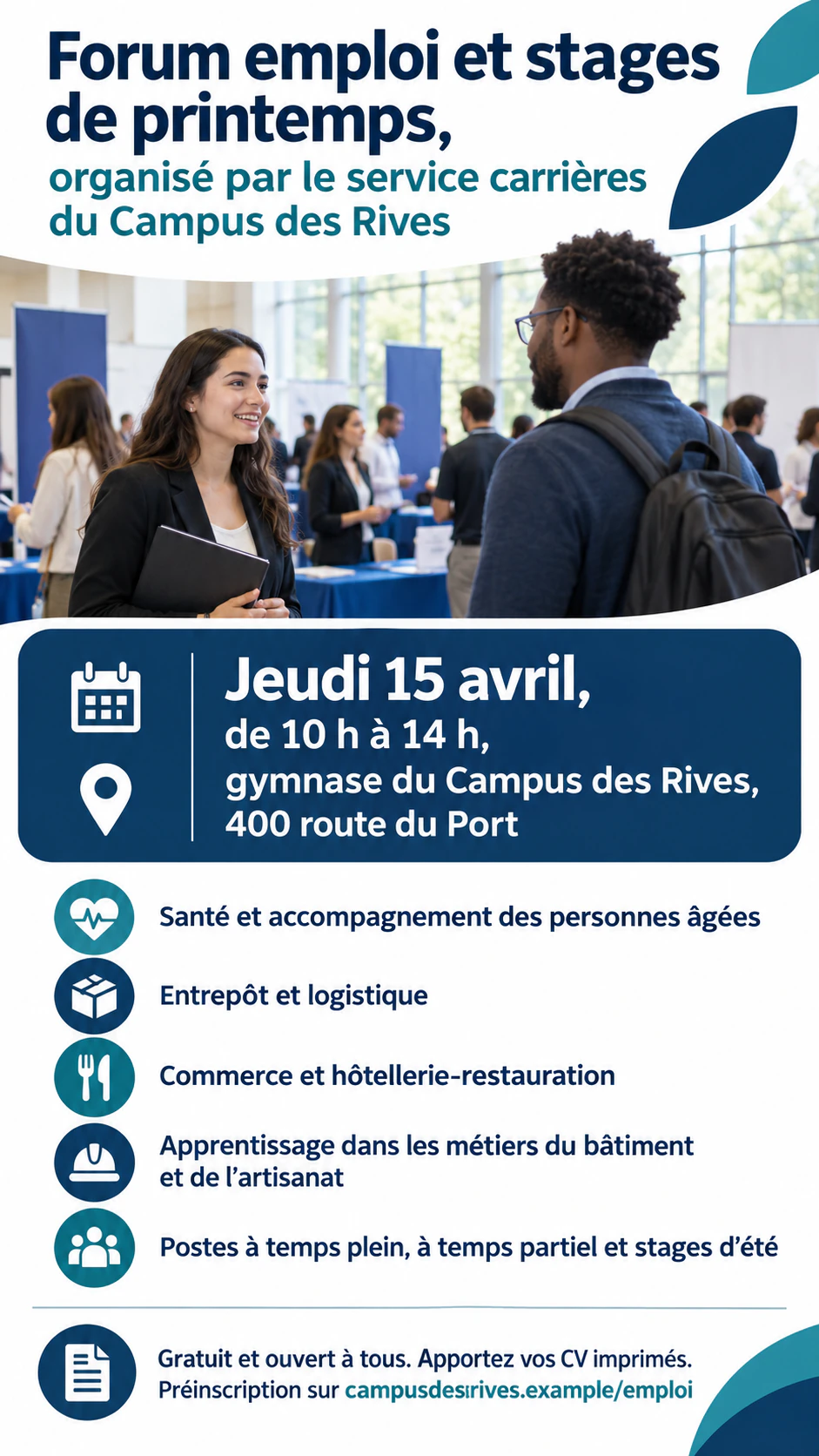 Exemple : Flyer de forum emploi pour un salon de recrutement multi-employeurs
