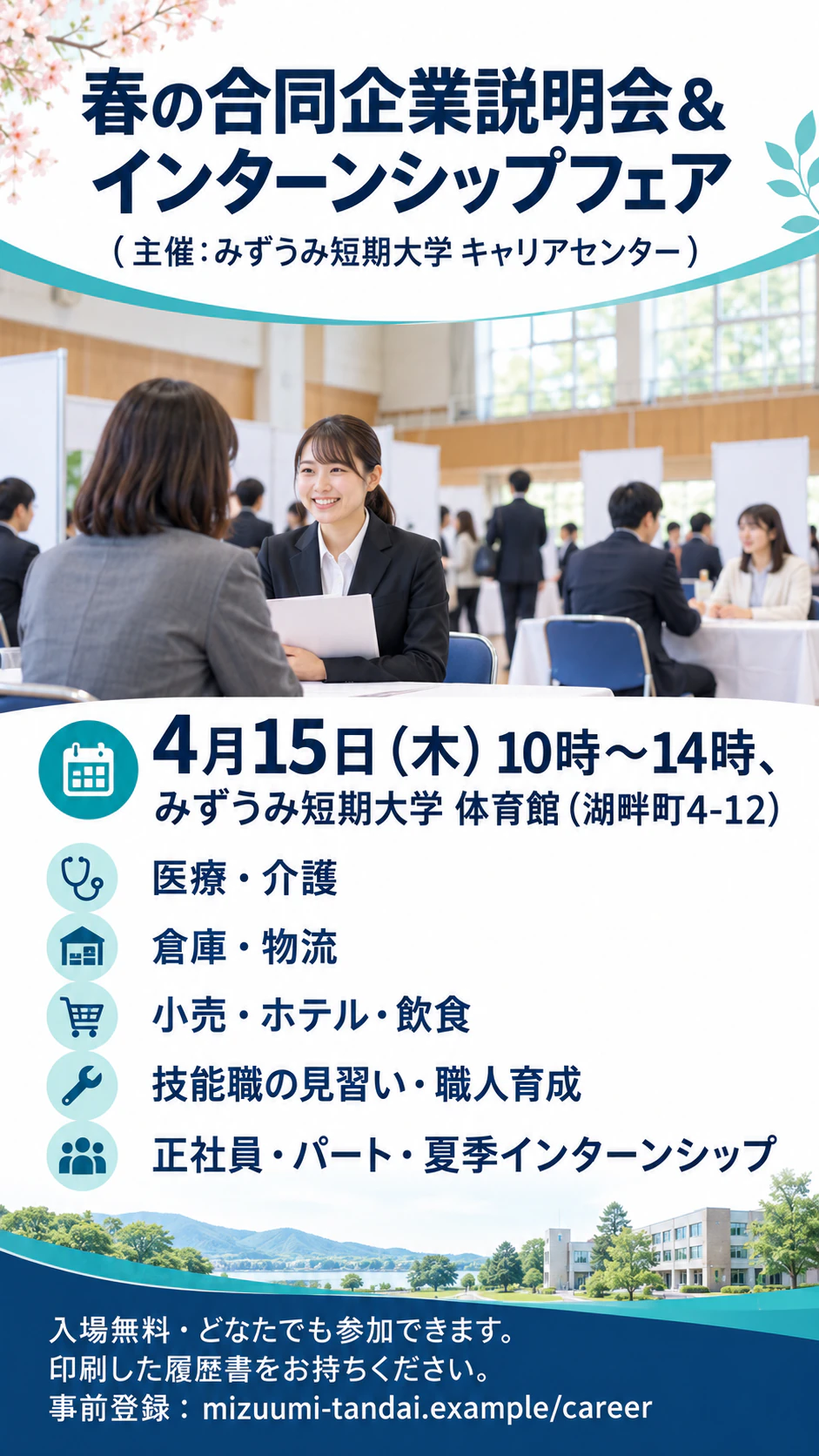 複数企業が参加する合同企業説明会のチラシの作例