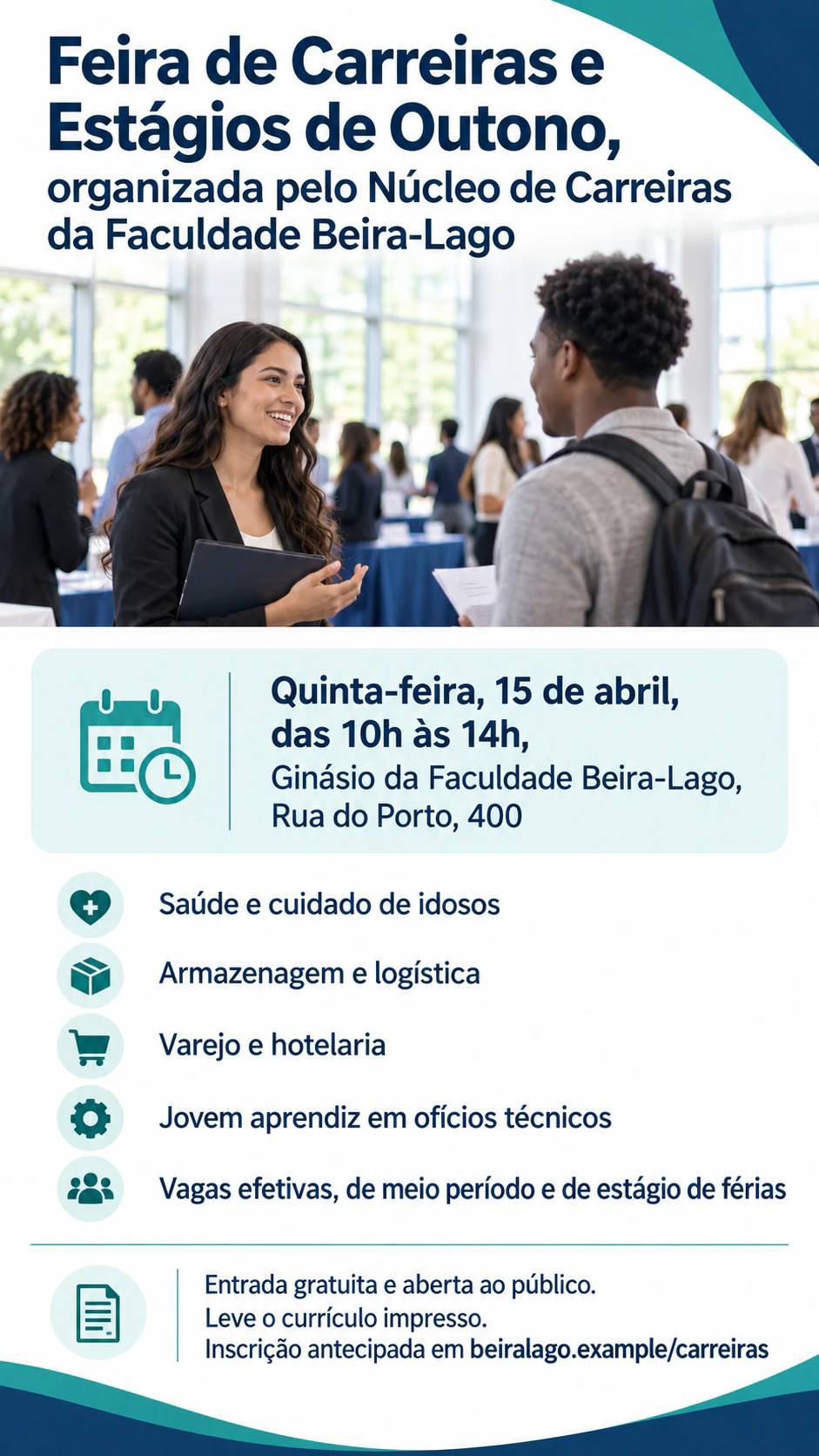 Exemplo de Flyer de feira de carreiras para um evento de contratação com várias empresas
