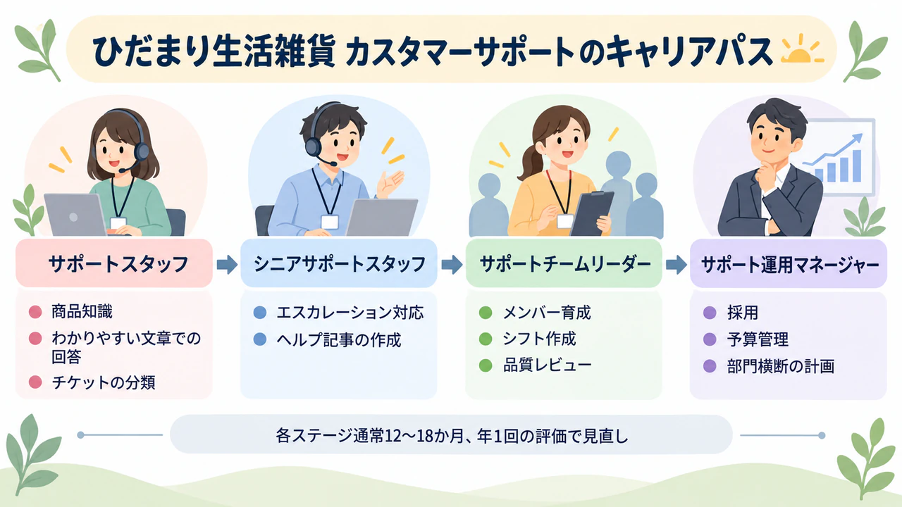 各ステージとスキルを示すキャリアパスのインフォグラフィックの作例