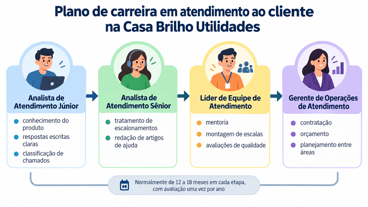 Exemplo de Infográfico de plano de carreira com etapas e competências