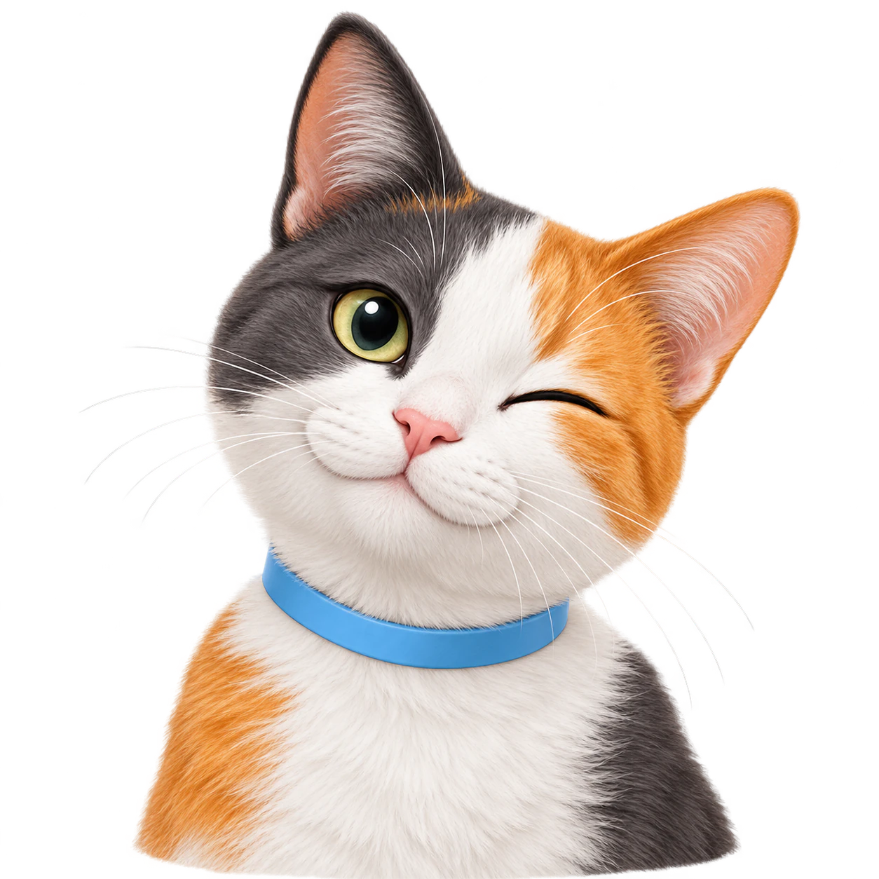 Transparent cat profile picture: Calico cat with a blue collar