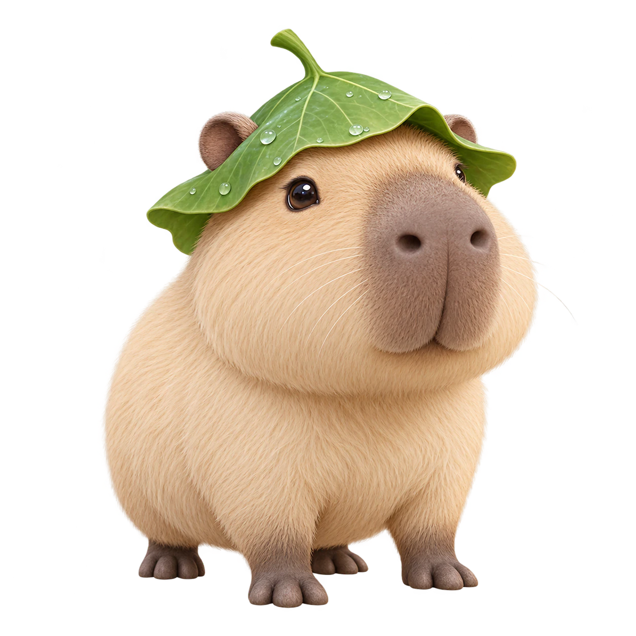 A chibi capybara avatar: A pale capybara with a leaf hat