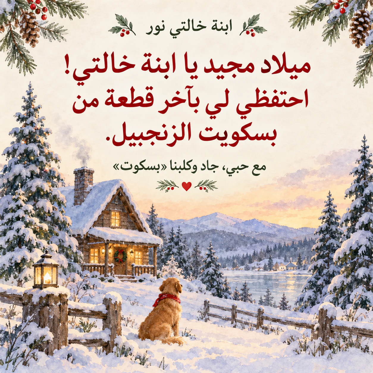 مثال على بطاقة عيد الميلاد المجيد للعائلة والأصدقاء