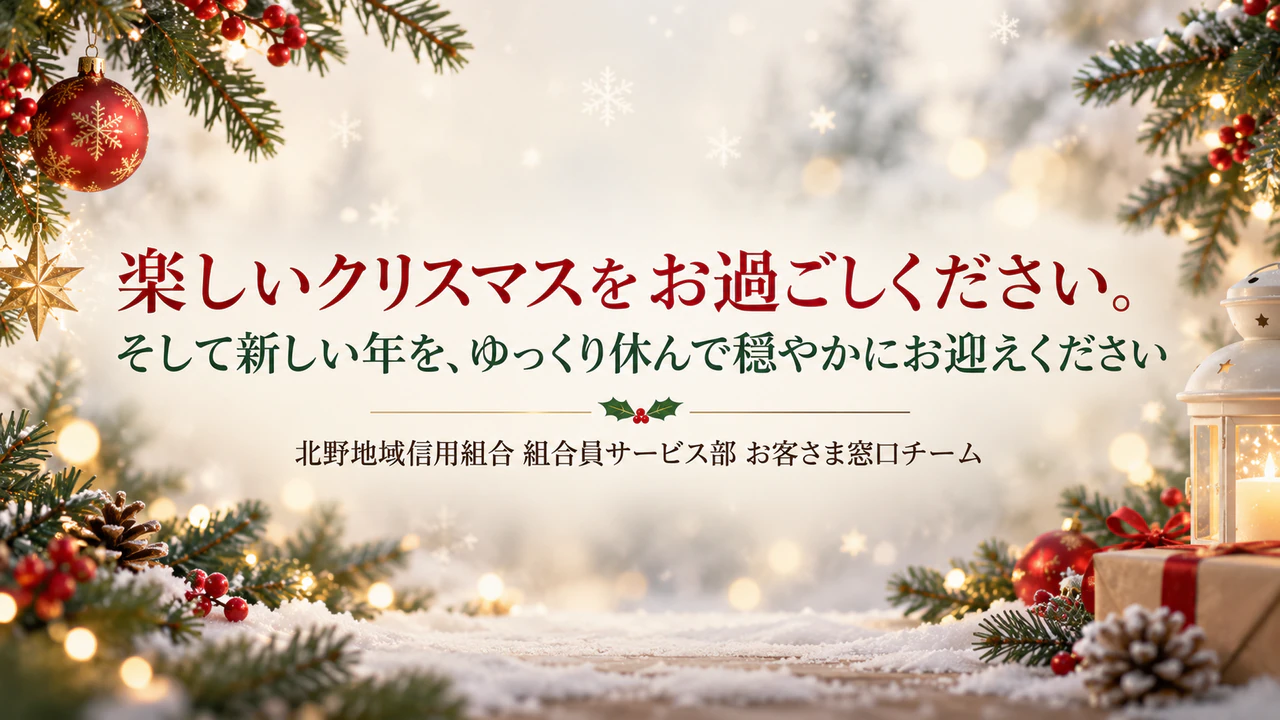 ブランドのクリスマス用メールバナー：長いあいさつと長い差出人名、2行目・カラー指定なし
