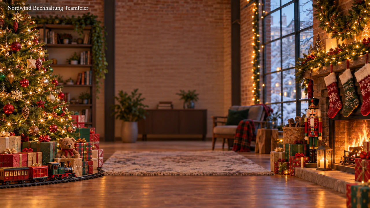 Weihnachtlicher Hintergrund für Videocalls: Viele Deko-Wünsche, längere Markenzeile, keine Farben