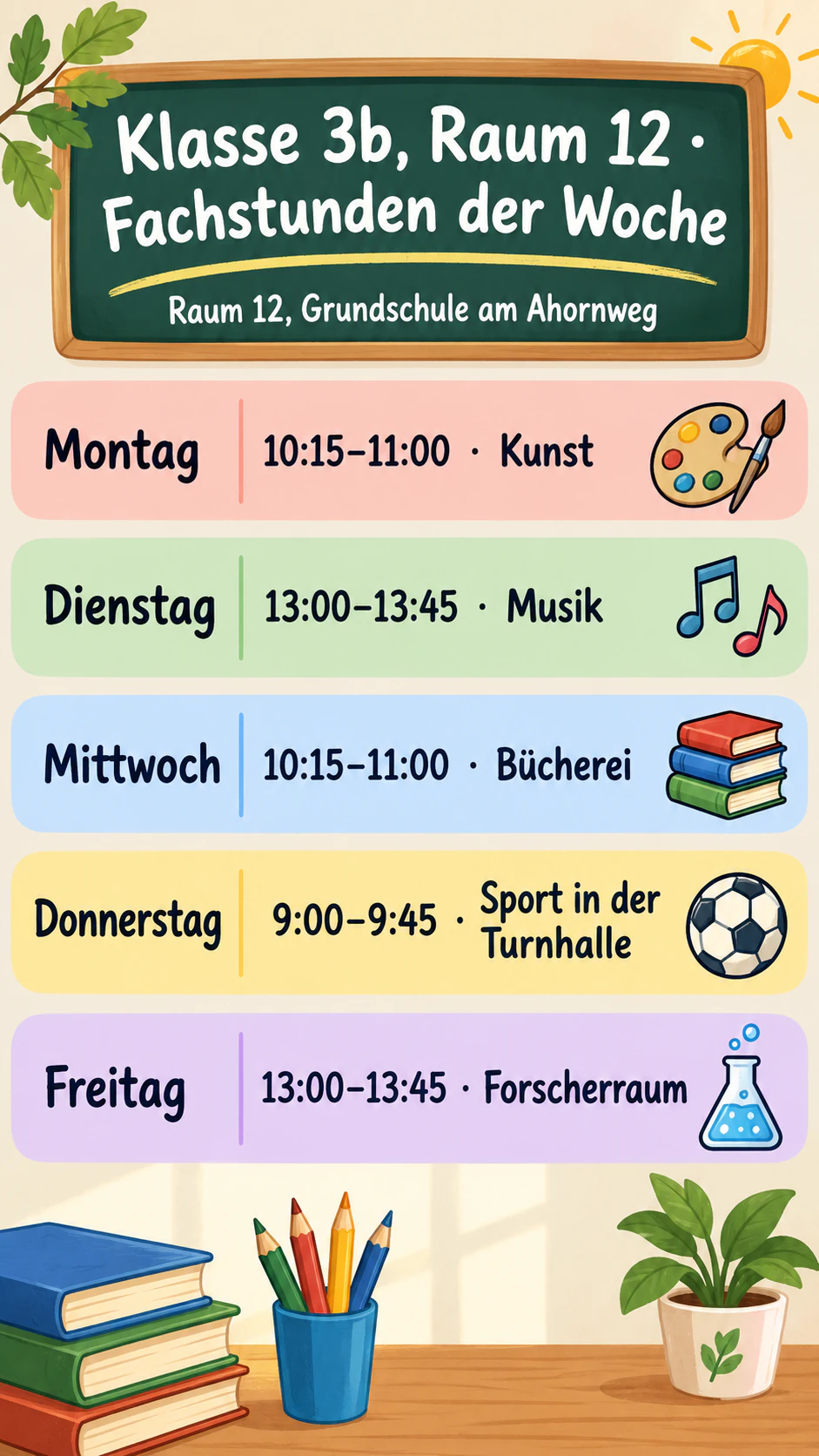 Beispiel: Stundenplan-Plakat für einen kurzen Wochenplan