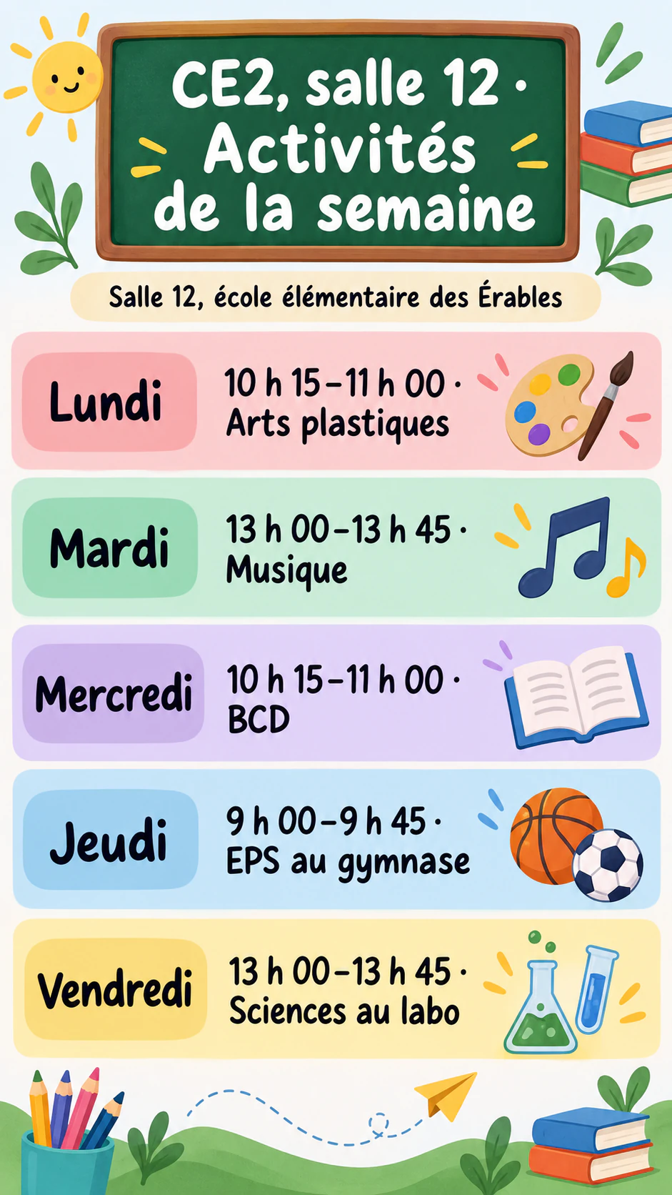 Exemple : Affiche d’emploi du temps pour un planning hebdomadaire court