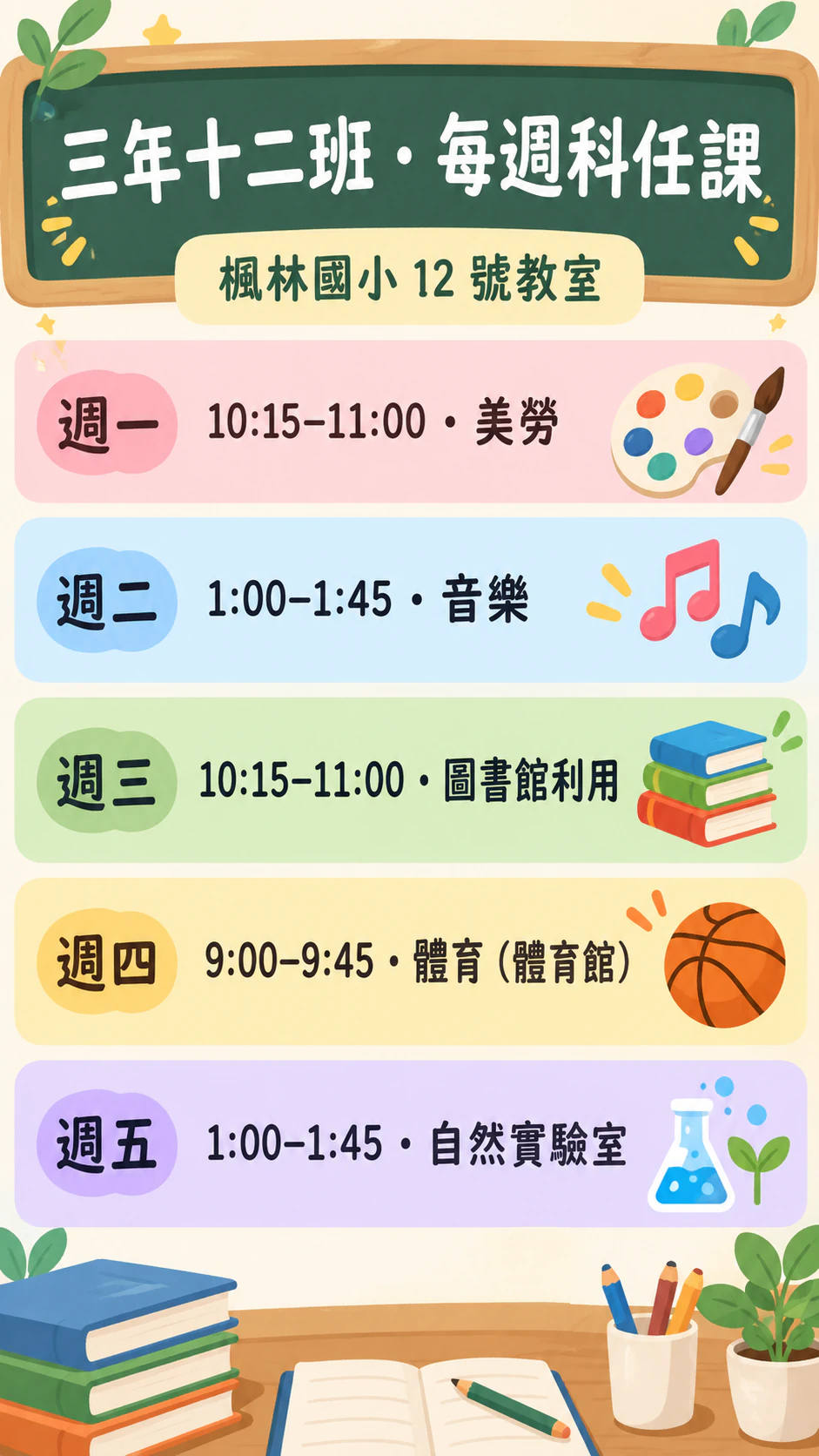 適合簡短週課表的課表海報範例