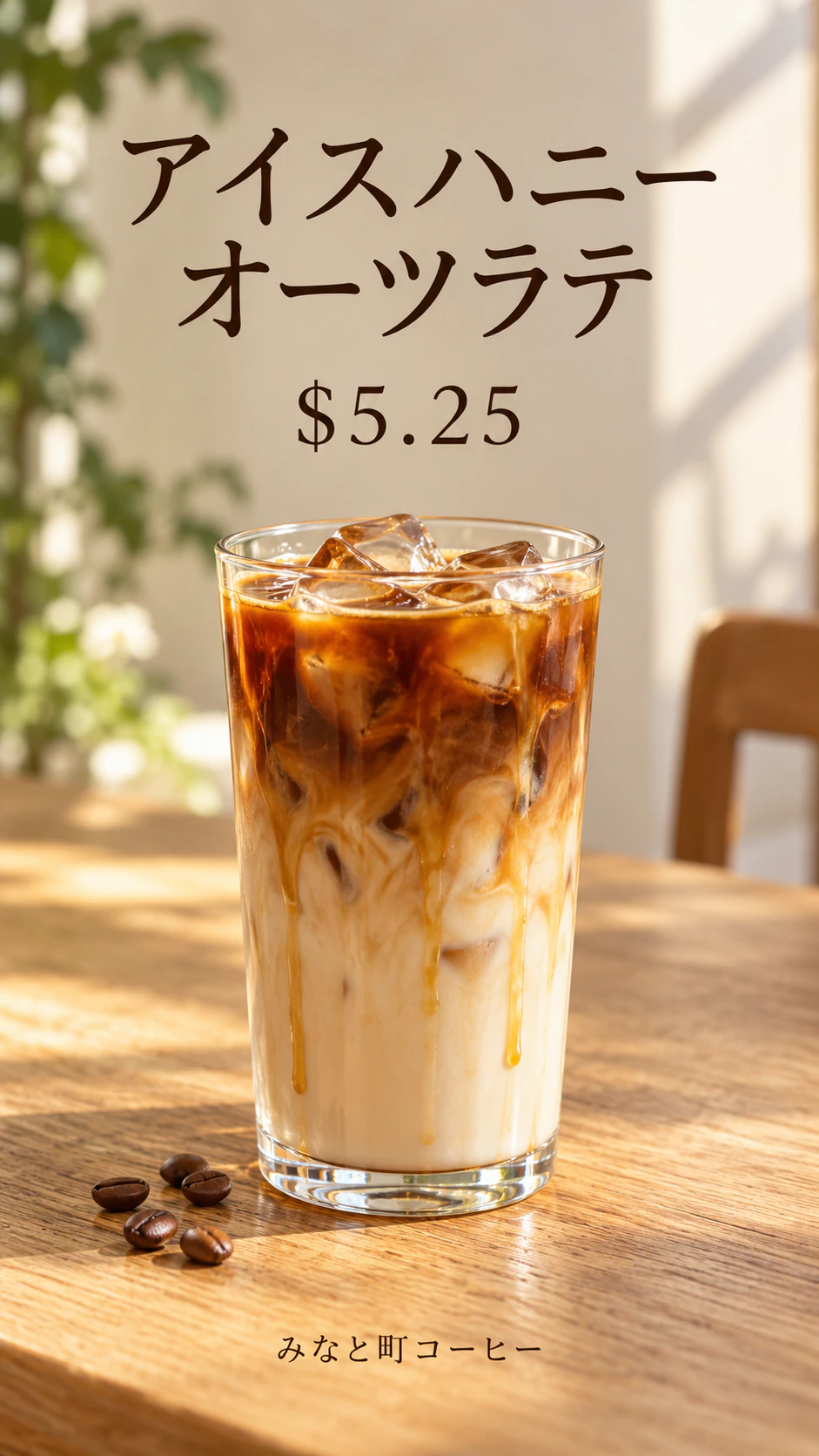 正確な価格を載せたカフェのドリンクポスターの作例