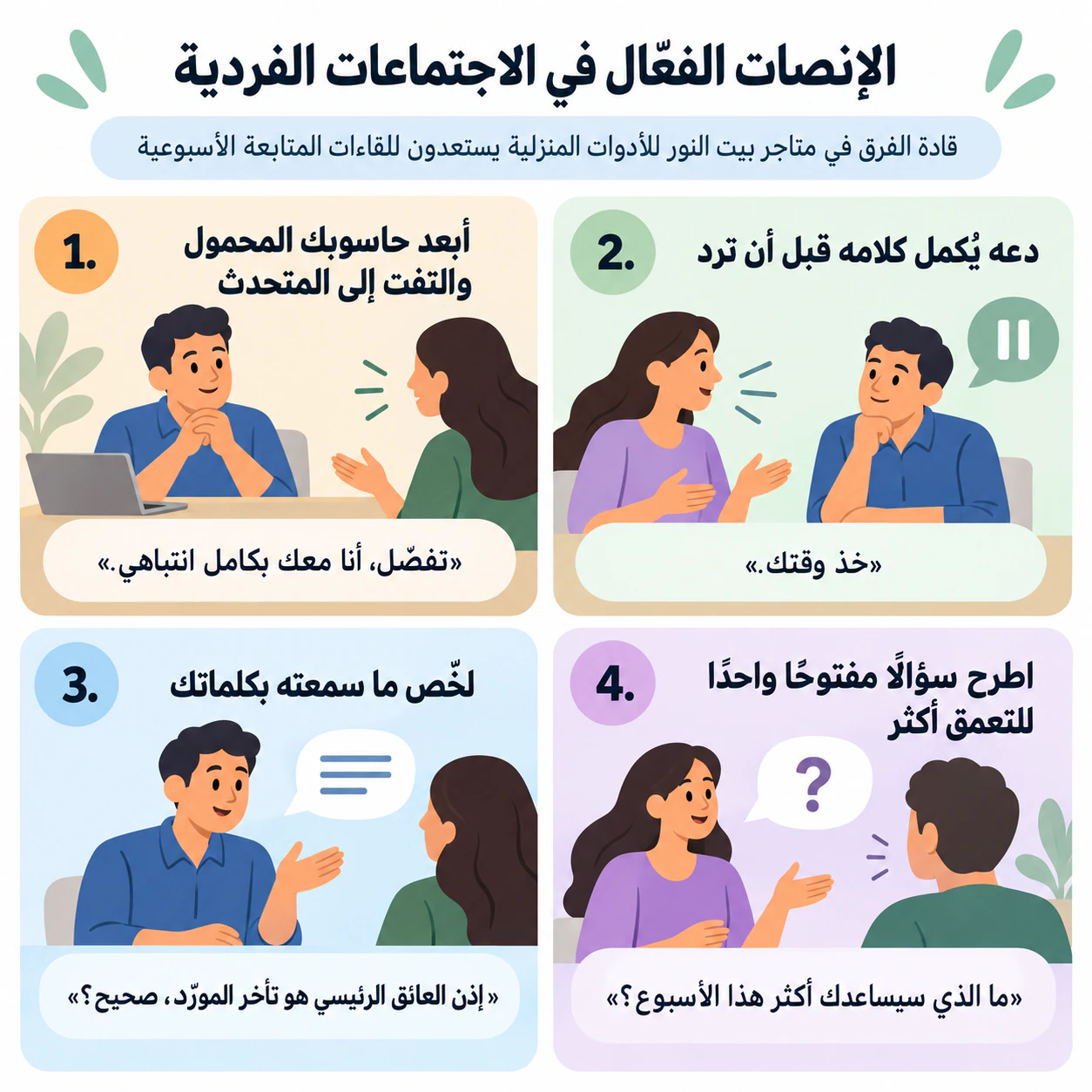 مثال على إنفوجرافيك نصائح التواصل أو الإنصات الفعّال