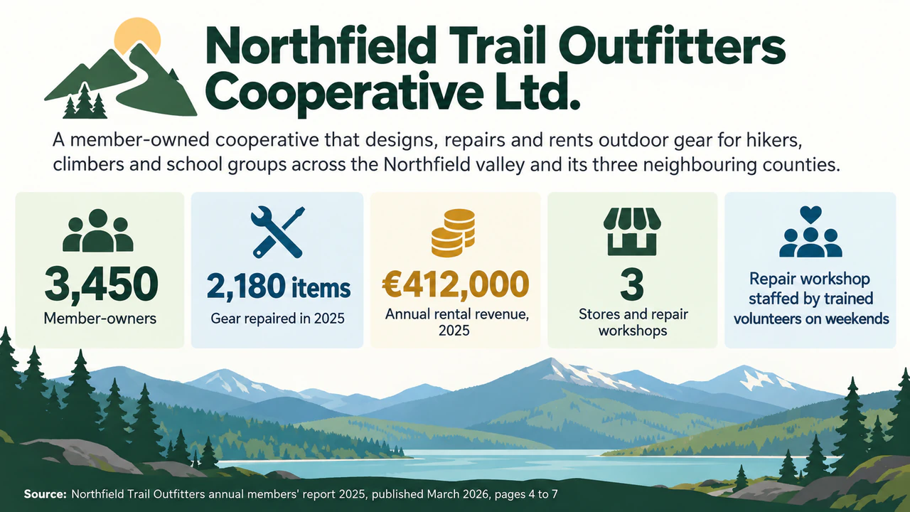 Company fact sheet infographic: Long legal name, mixed units and a fact with no number