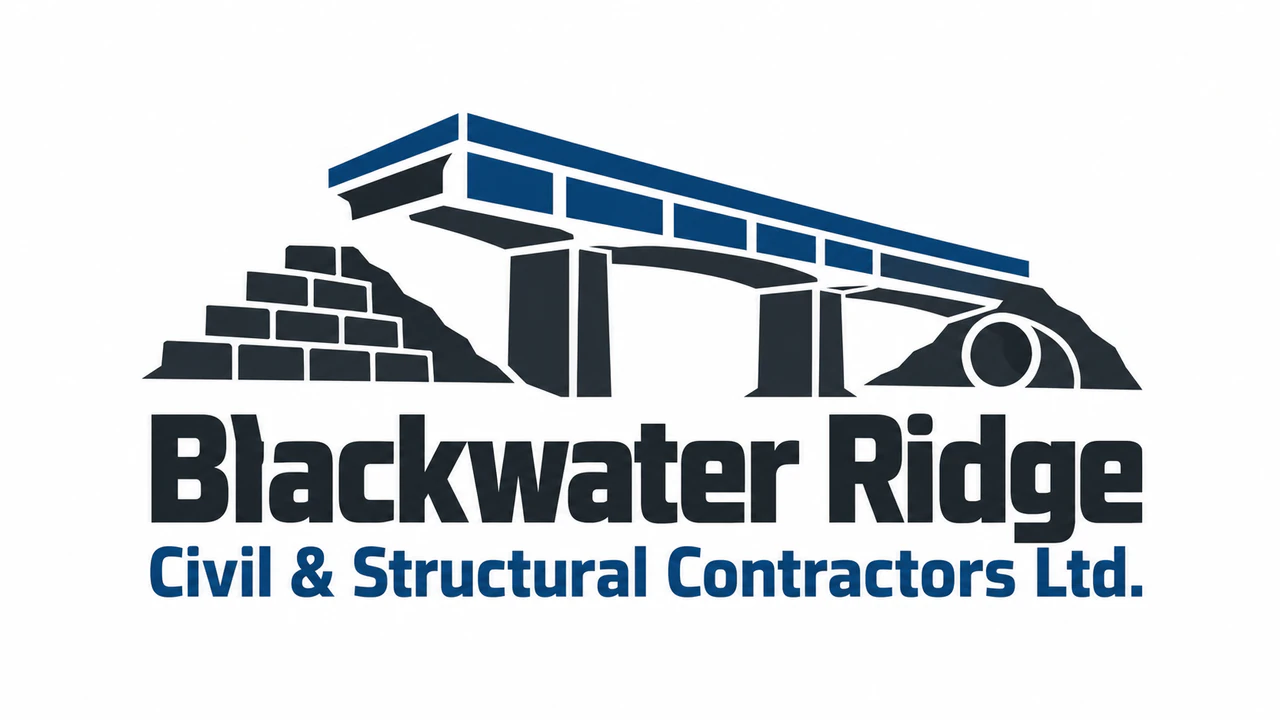 Construction company logo concept: Long civil contractor name with an ampersand, no symbol or colors, wide
