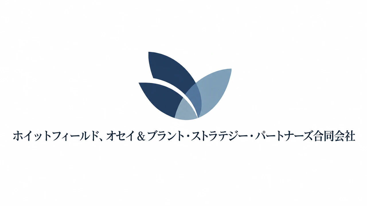 コンサルティング会社のロゴコンセプト：読点とアンパサンドを含むパートナーシップ名、スタイル・色・モノグラムは空欄