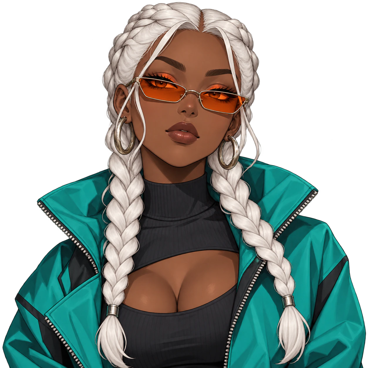 Cool anime profile picture: White braids and orange shades