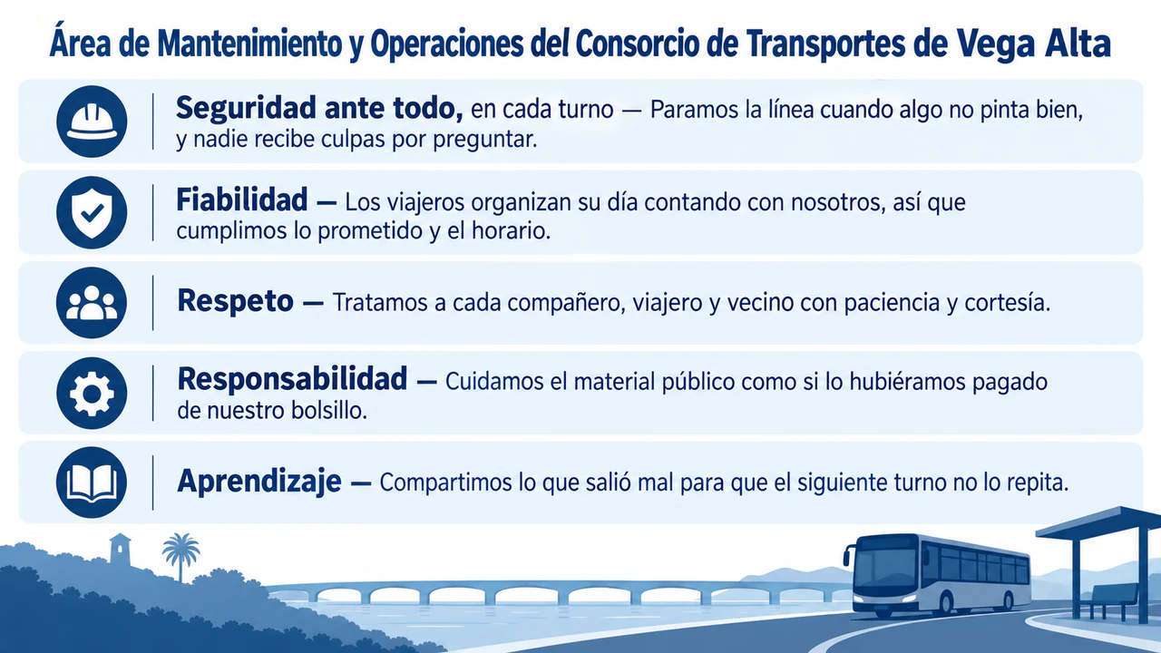 Cartel de valores de empresa con el texto acordado: Cinco valores largos, un nombre de departamento largo y sin título ni colores