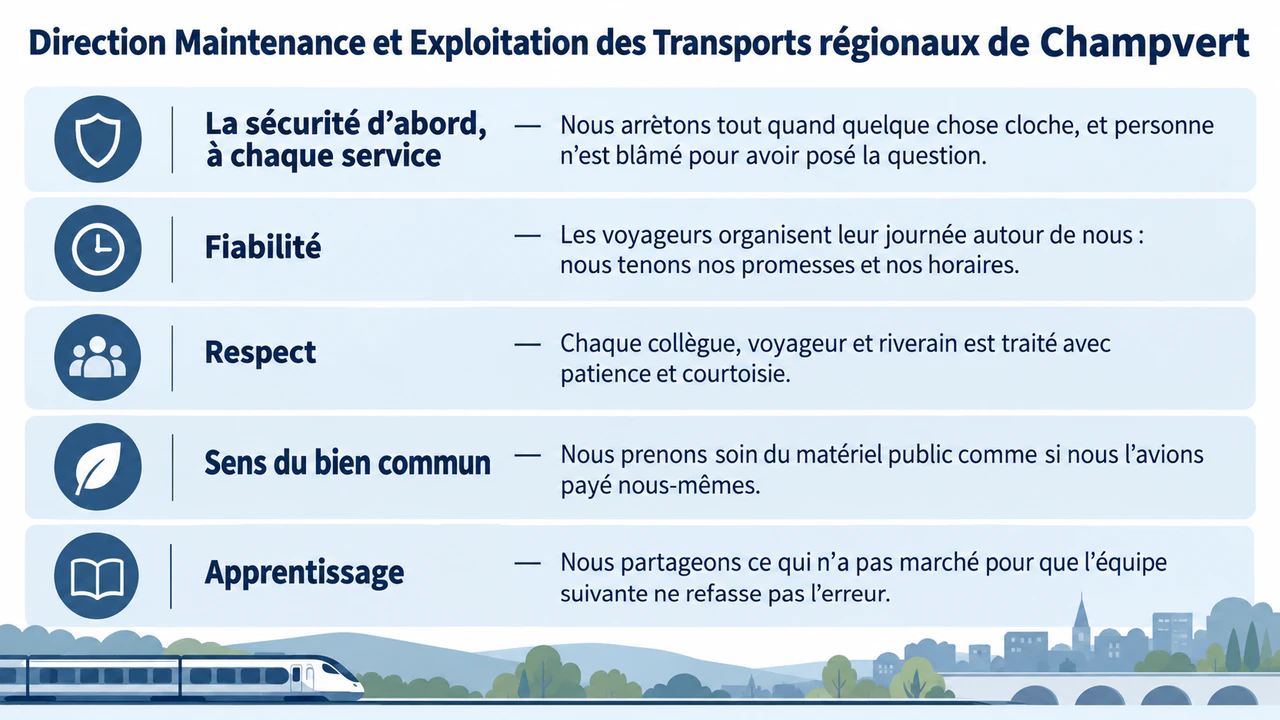 Affiche des valeurs de l’entreprise avec votre texte validé : Cinq valeurs longues, un long nom de direction, ni titre ni couleurs