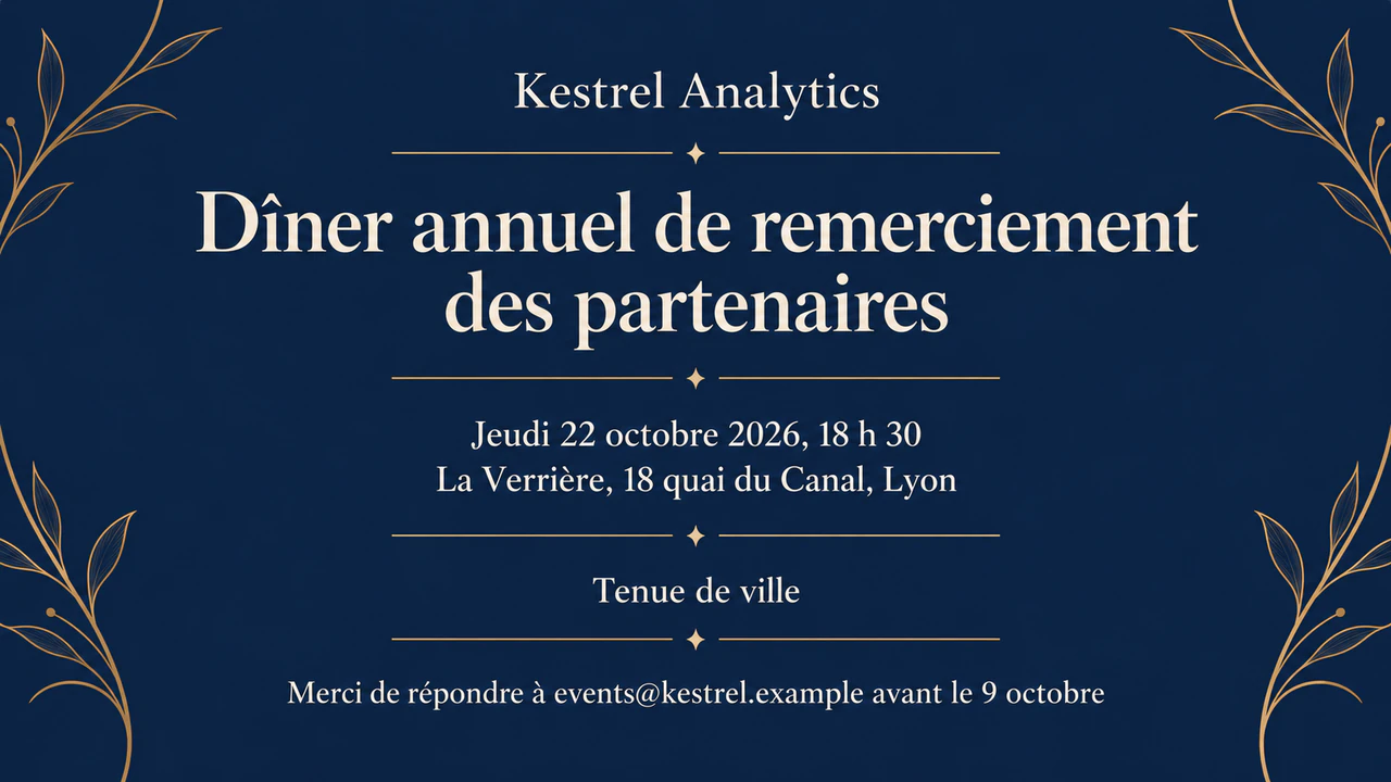 Exemple : Invitation à un événement d’entreprise ou à un dîner