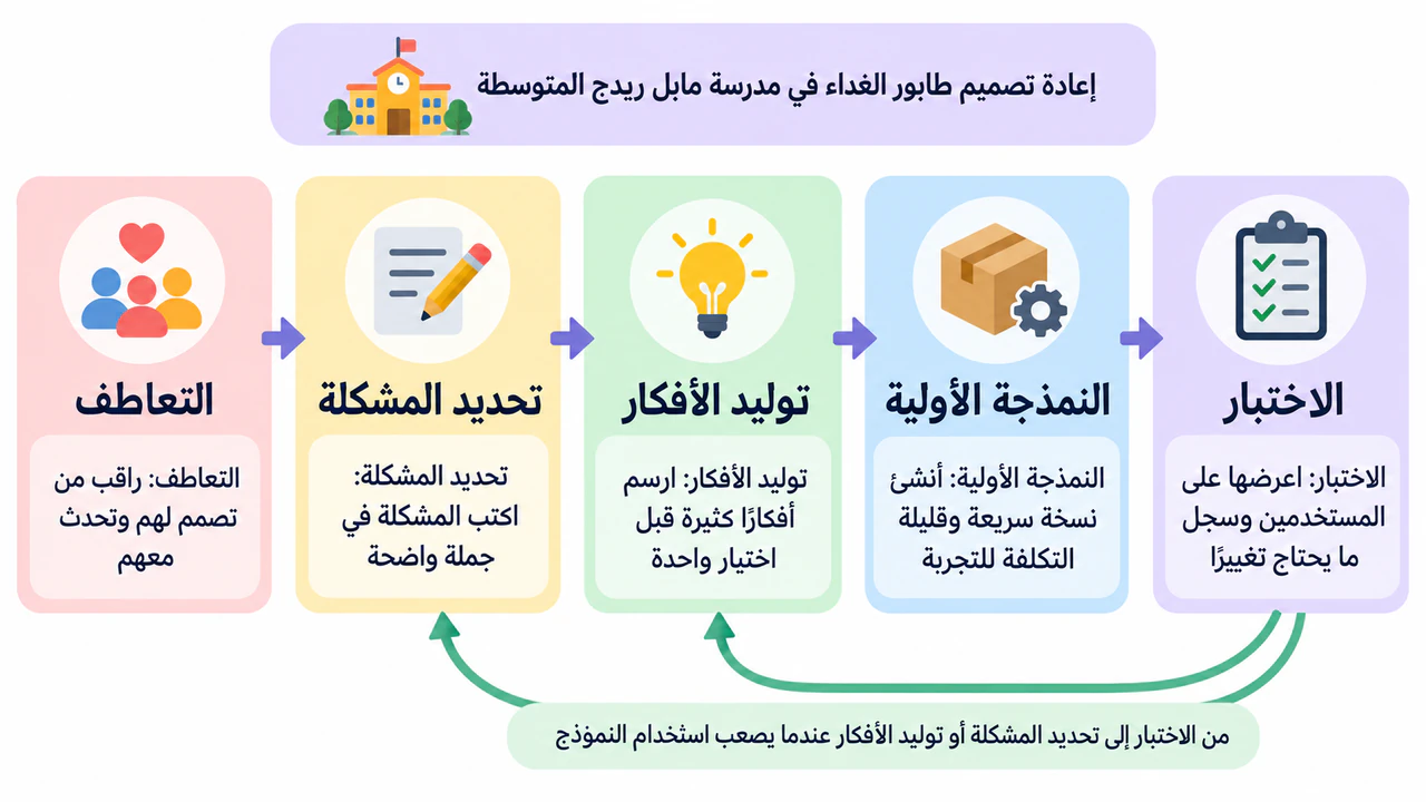 مثال على إنفوجرافيك مراحل التفكير التصميمي للتعليم