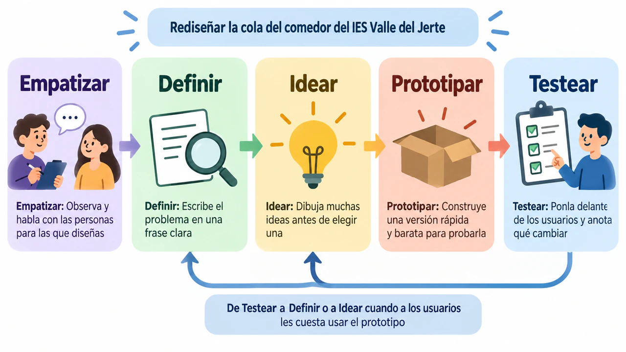 Ejemplo de Infografía de las fases del design thinking para enseñar