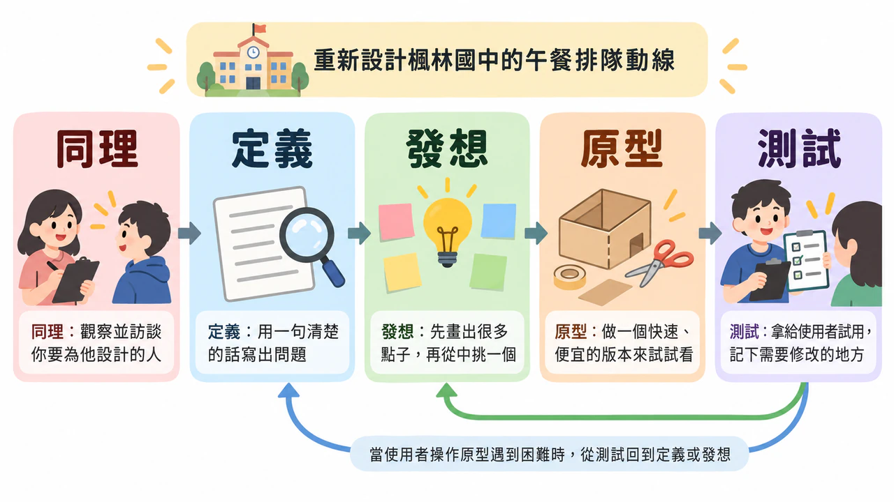 教學用的設計思考階段資訊圖表範例