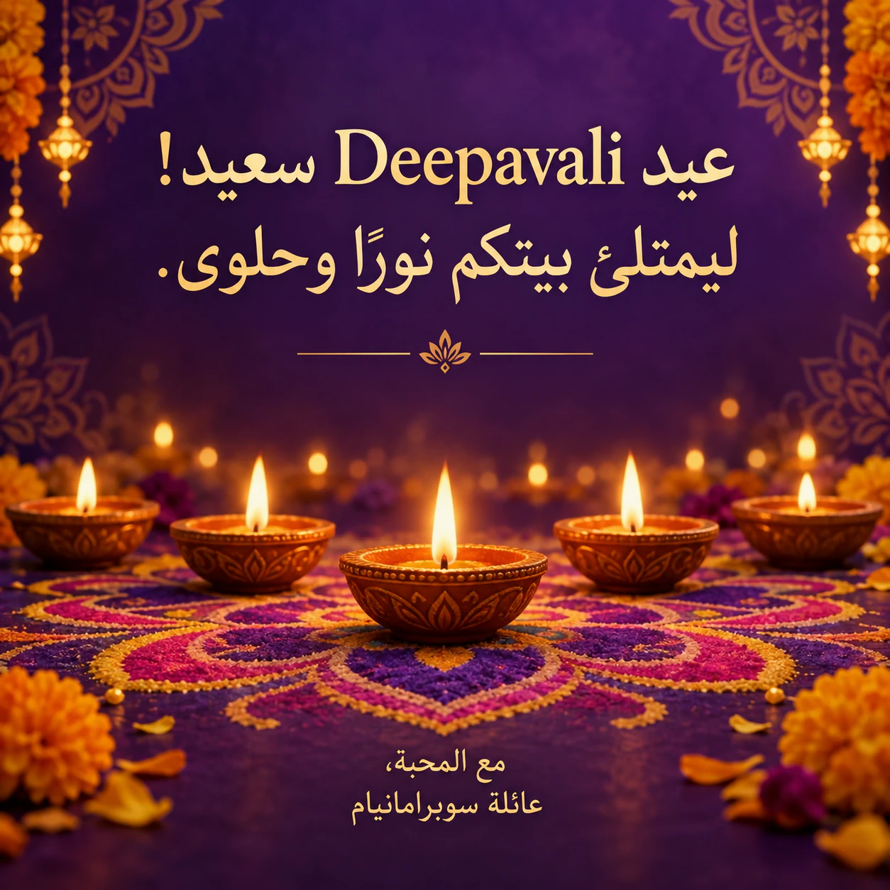مثال على تهنئة Deepavali بمصابيح ديا مضيئة